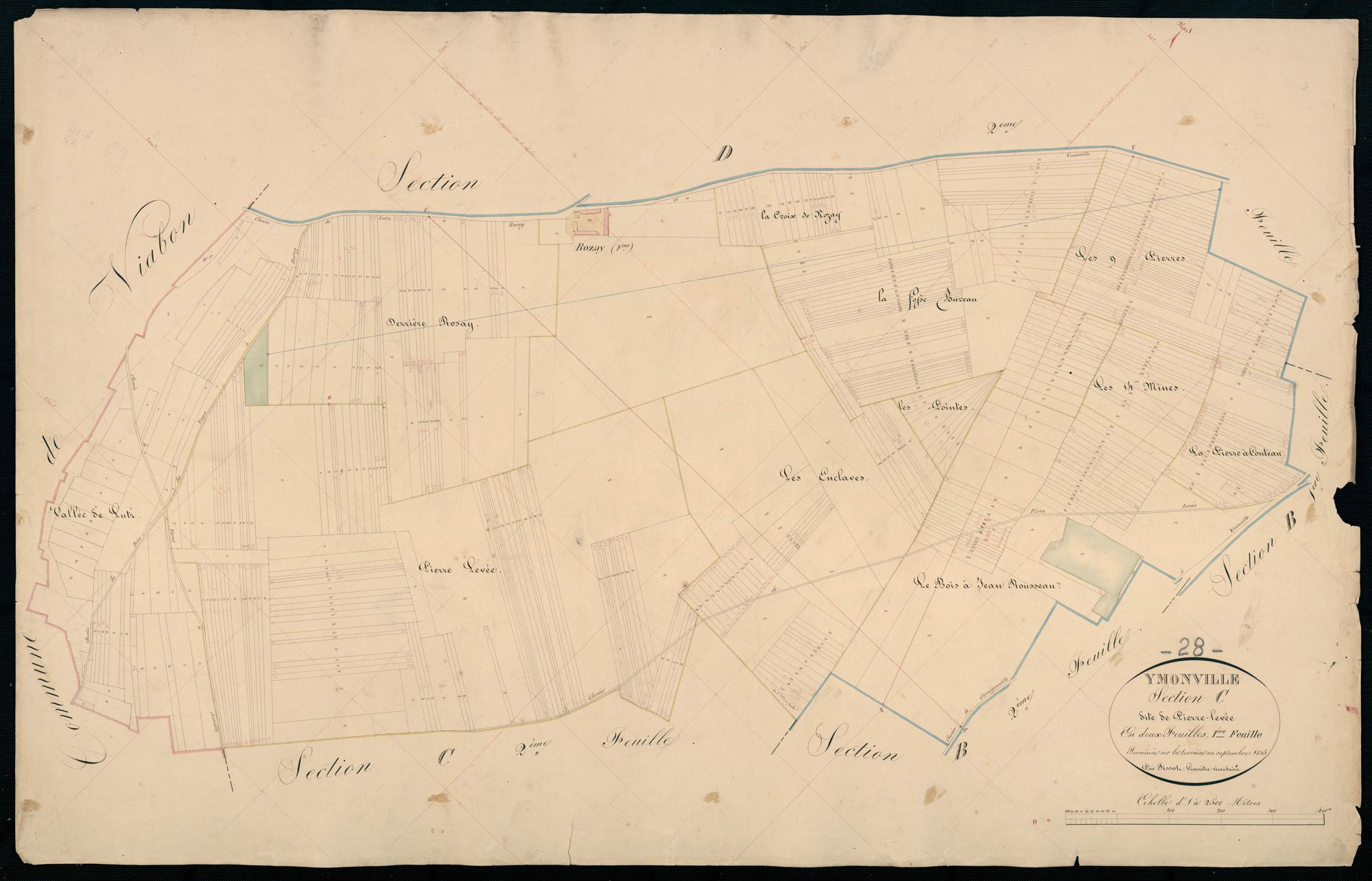 Section C, Pierre-Levée, feuille 1 / Terminée sur le terrain par Monsieur Fissot, Géomètre secondaire.