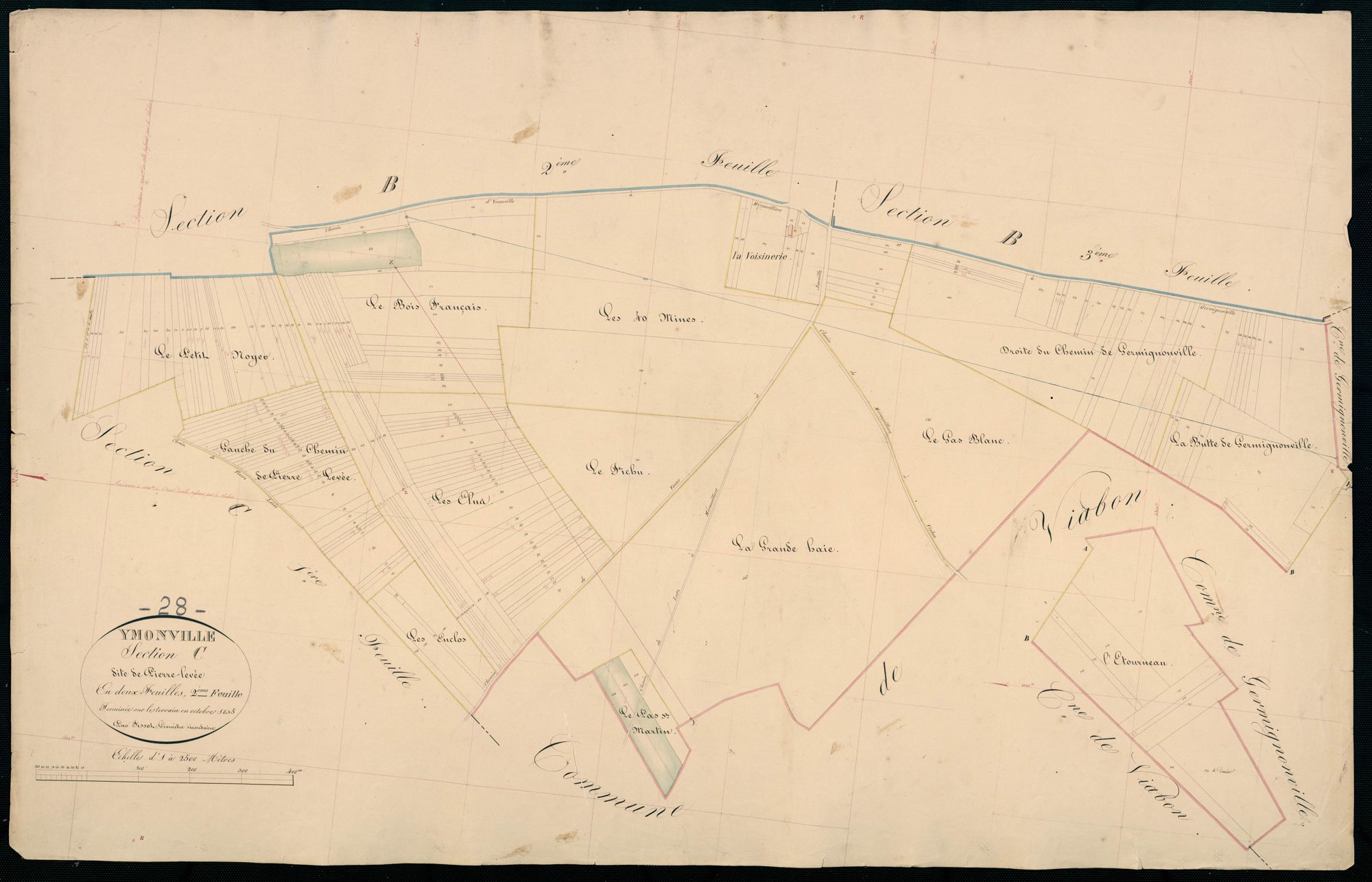 Section C, Pierre-Levée, feuille 2 / Terminée sur le terrain par Monsieur Fissot, Géomètre secondaire.