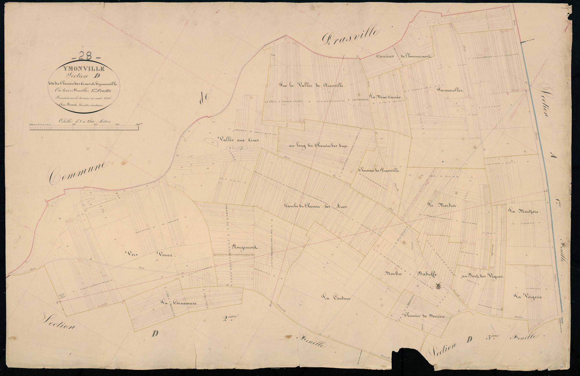 Section D, le Chemin des Anes et d'Ymonville, feuille 1 / Terminée sur le terrain par Monsieur Fissot, Géomètre secondaire.