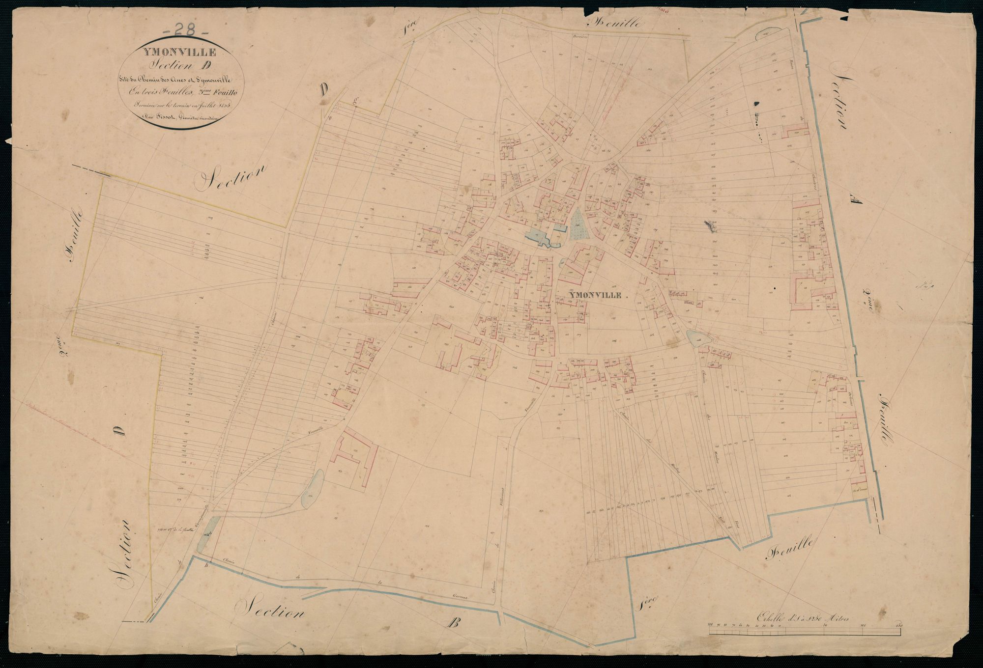 Section D, le Chemin des Anes et d'Ymonville, feuille 3 / Terminée sur le terrain par Monsieur Fissot, Géomètre secondaire.