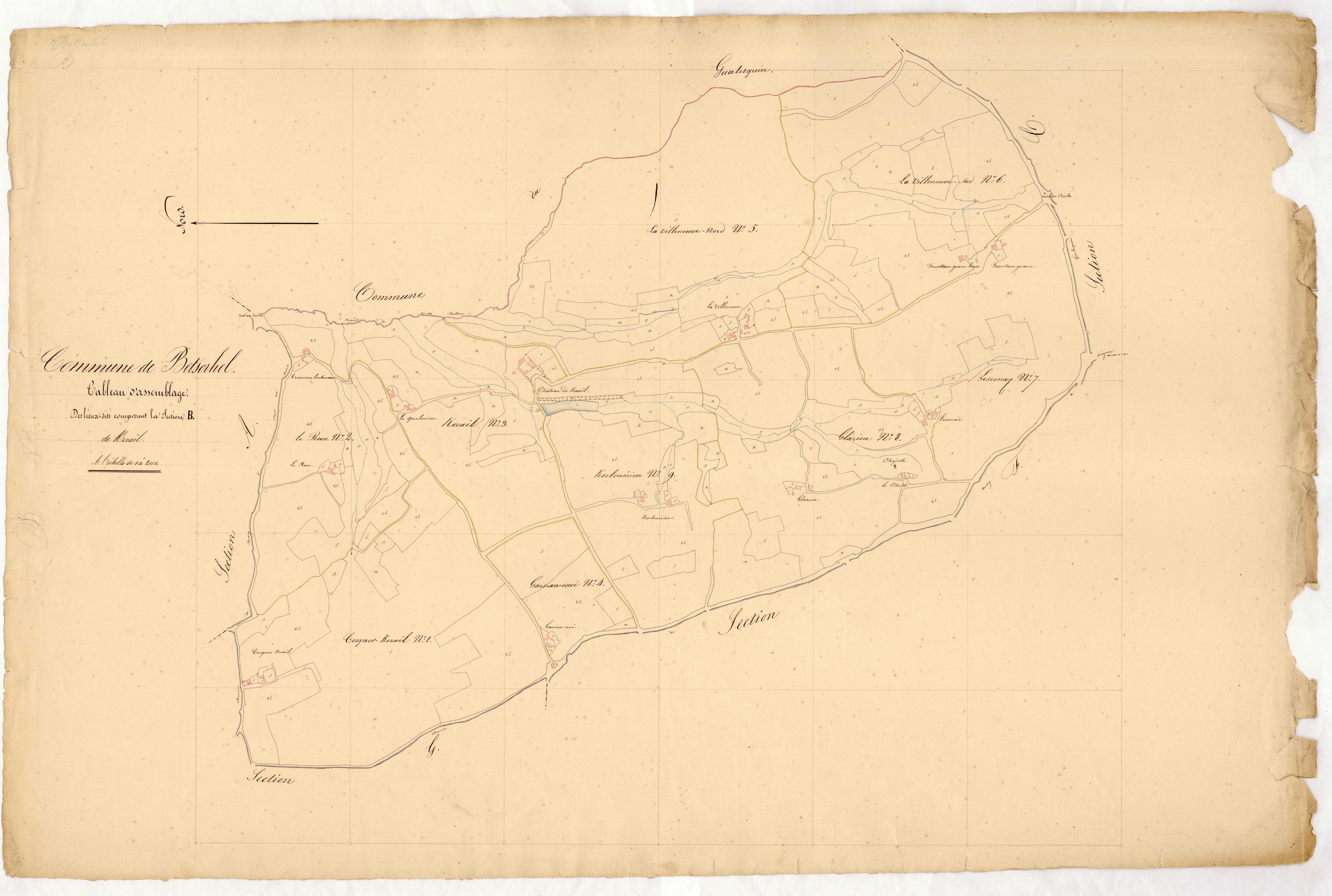 Tableau d'assemblage des lieux-dits composant la section B de Kerael.