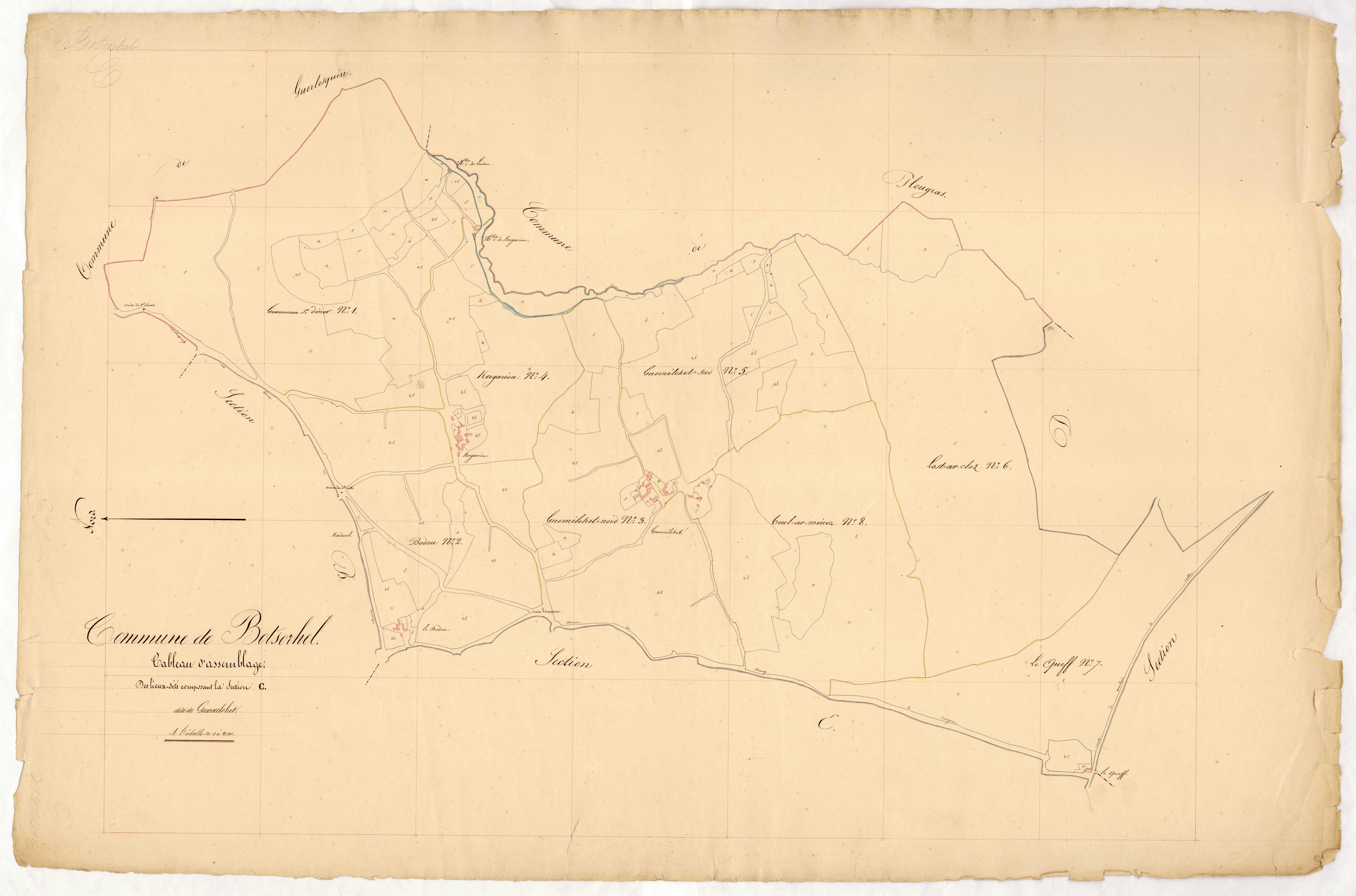 Tableau d'assemblage des lieux-dits composant la section C de Guernelohet.