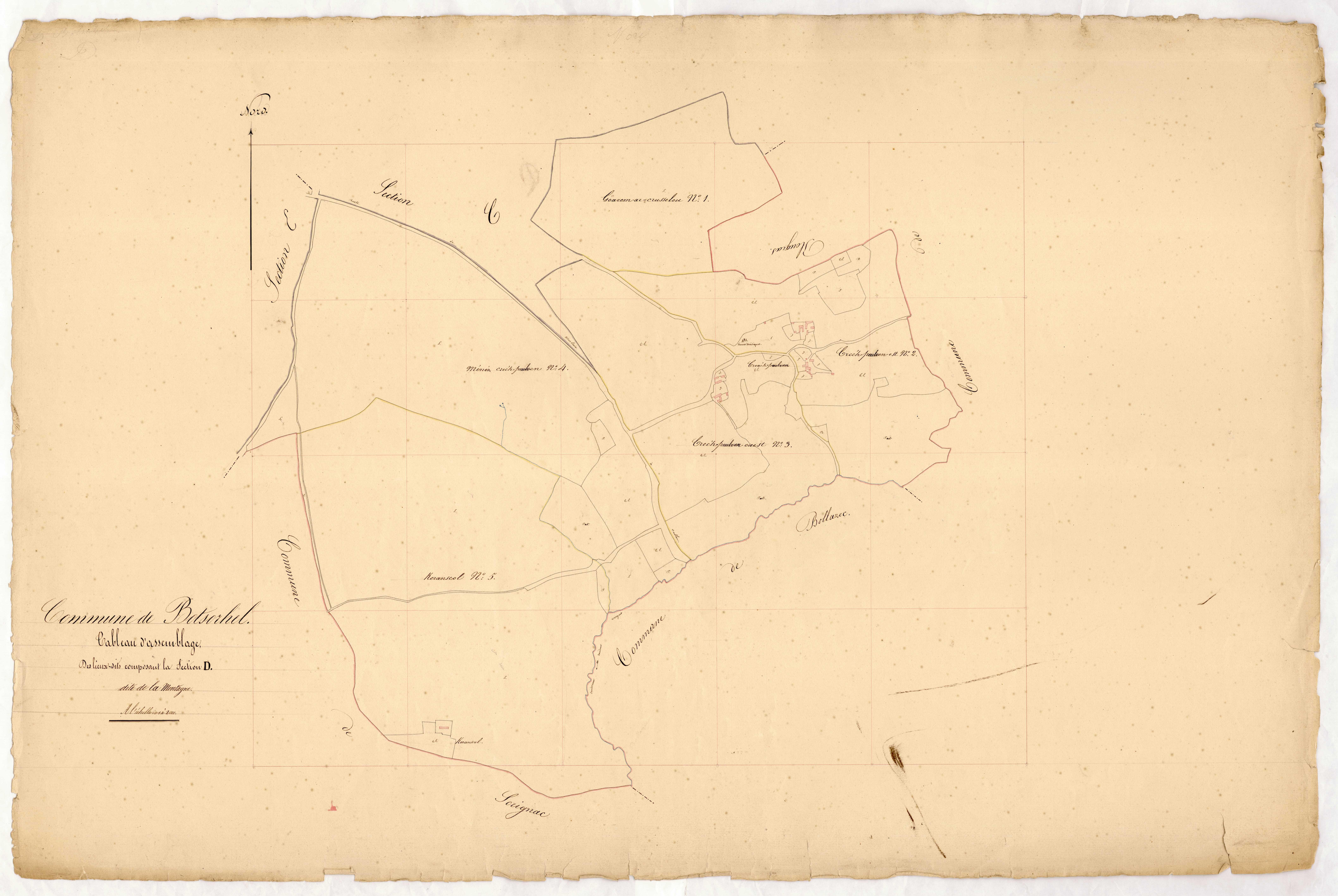 Tableau d'assemblage des lieux-dits composant la section D de la Montagne.