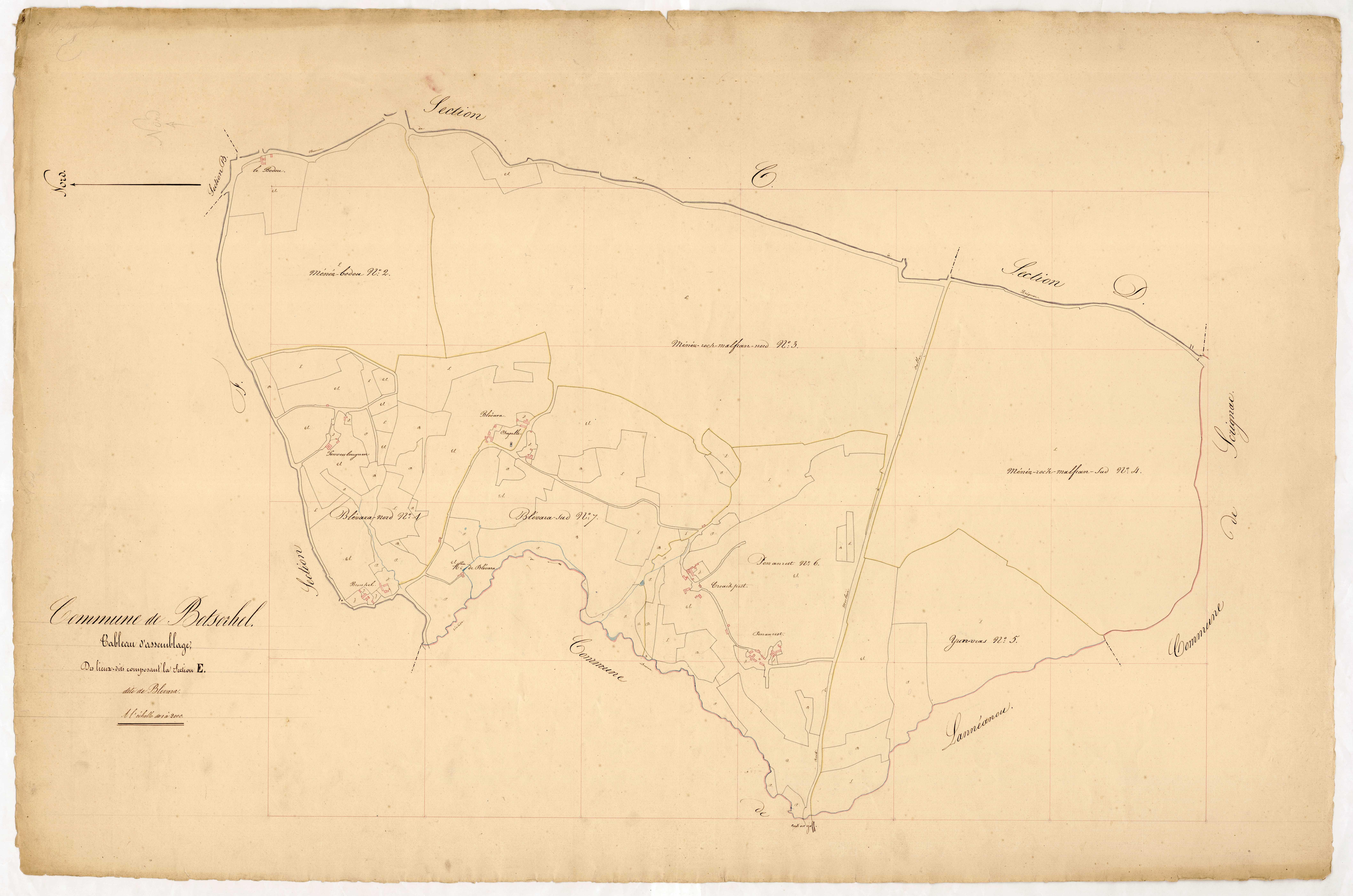 Tableau d'assemblage des lieux-dits composant la section E de Blevara.