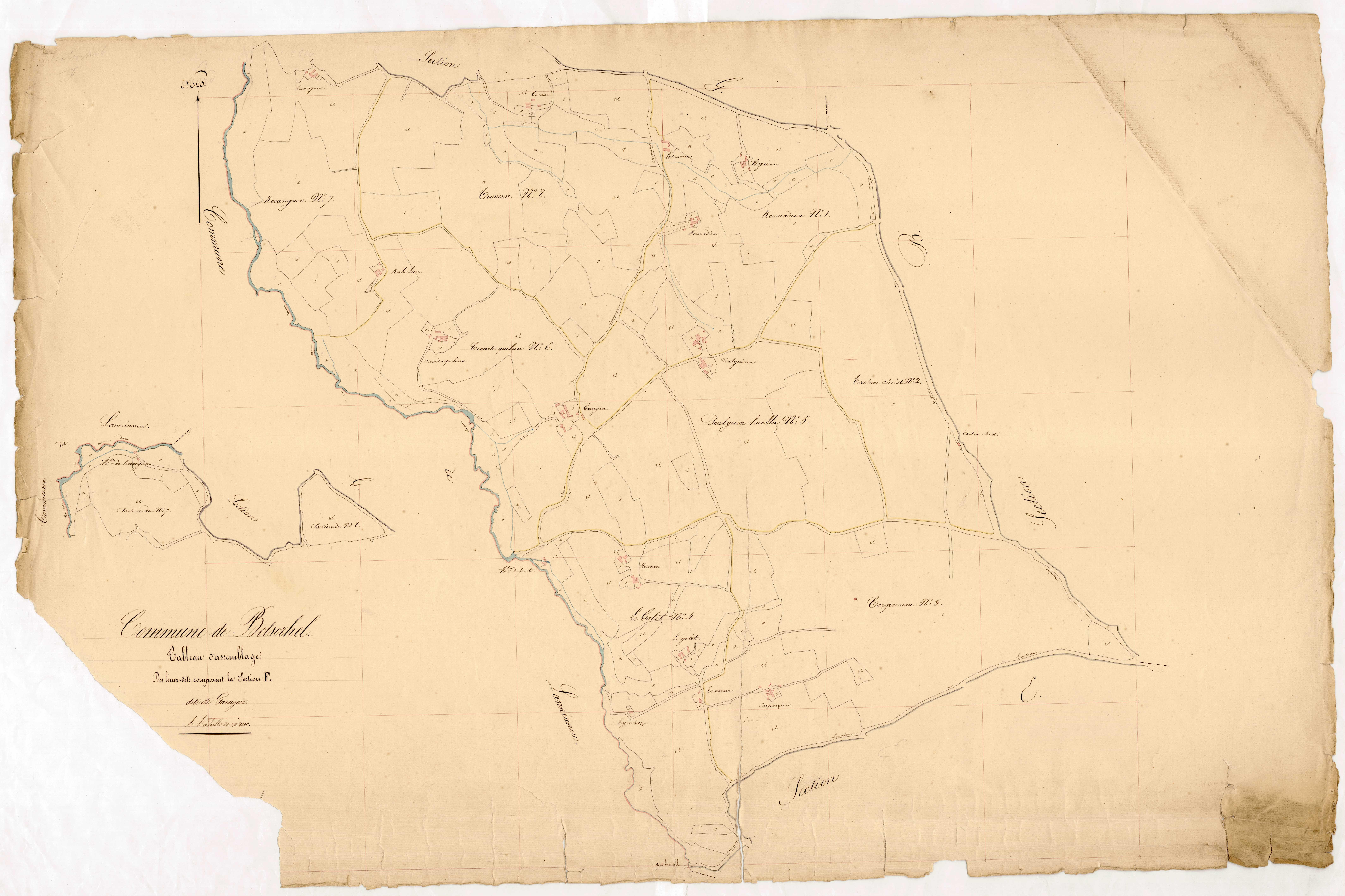 Tableau d'assemblage des lieux-dits composant la section F de Garsigen.