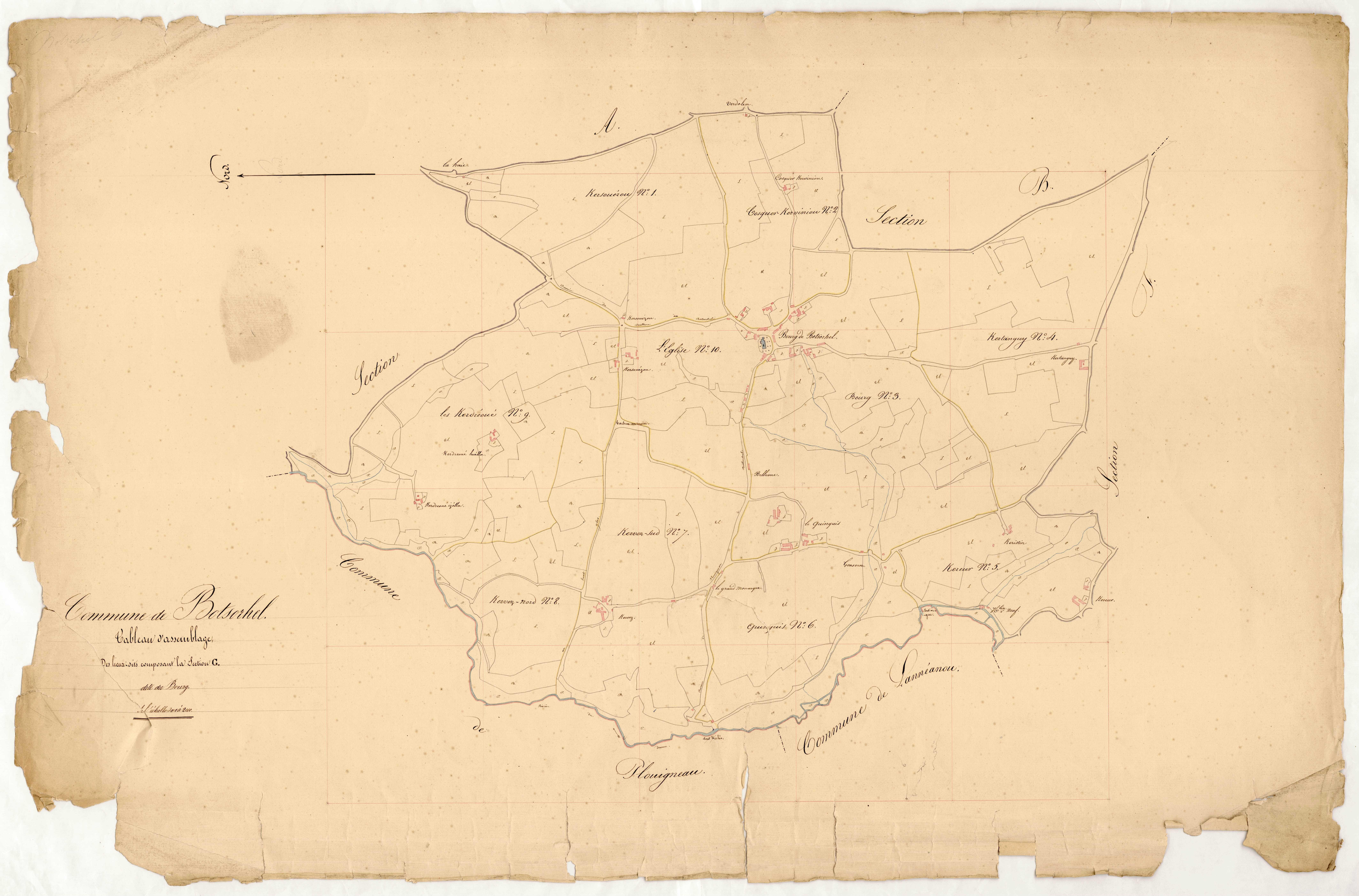Tableau d'assemblage des lieux-dits composant la section G du Bourg.