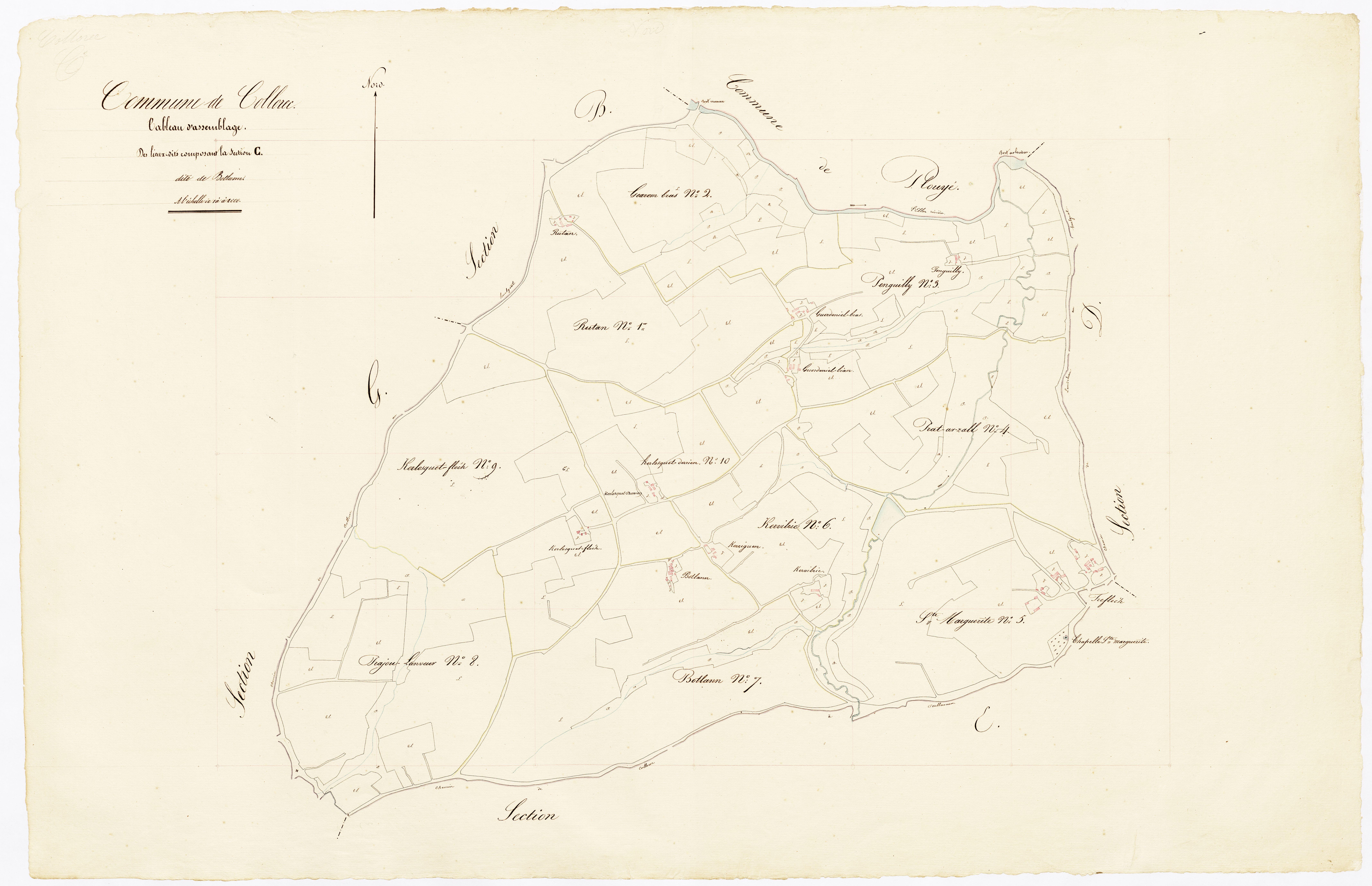 Tableau d'assemblage des lieux-dits composant la section C de Botlan.