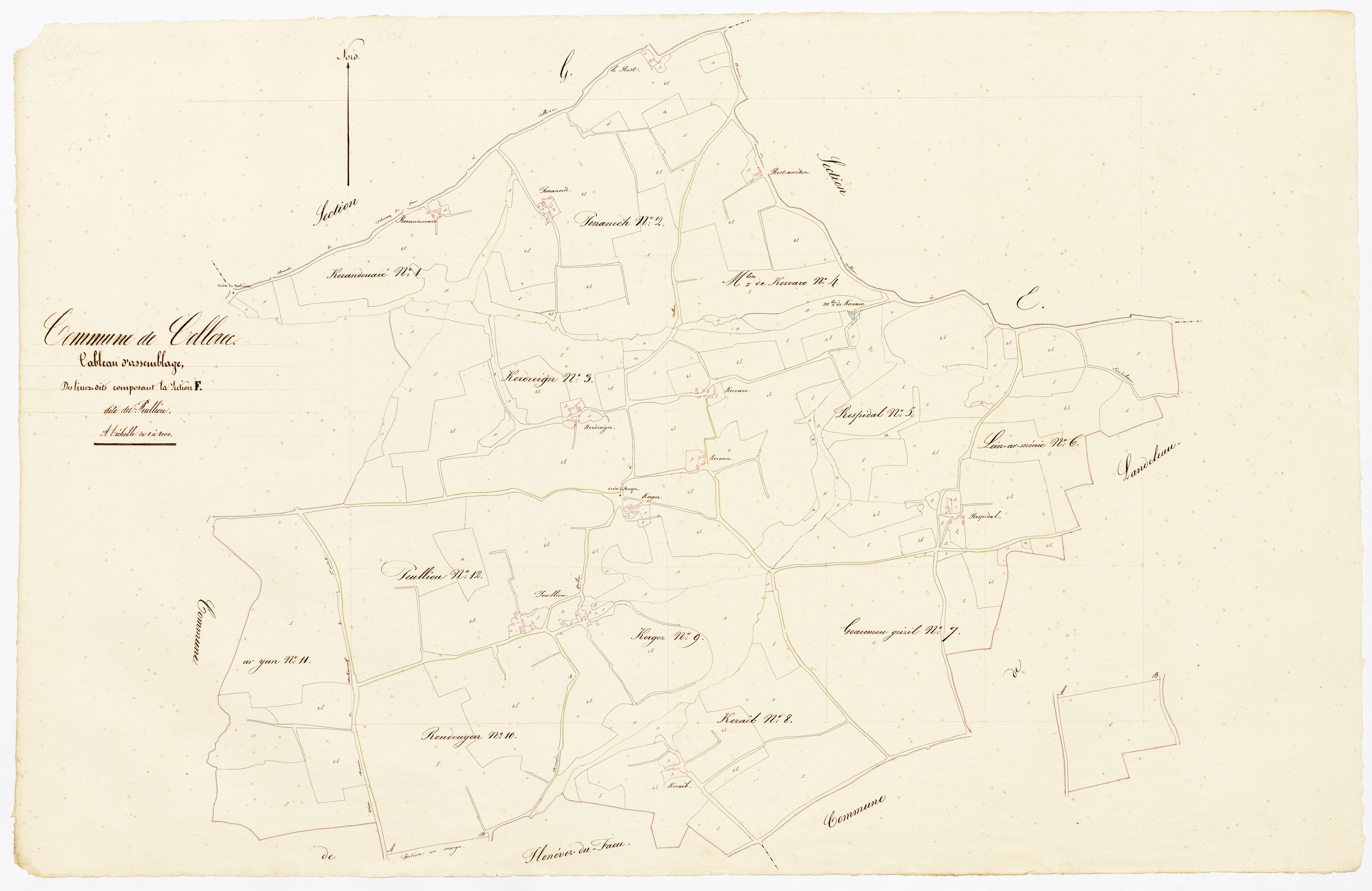 Tableau d'assemblage des lieux-dits composant la section F du Peulliou.