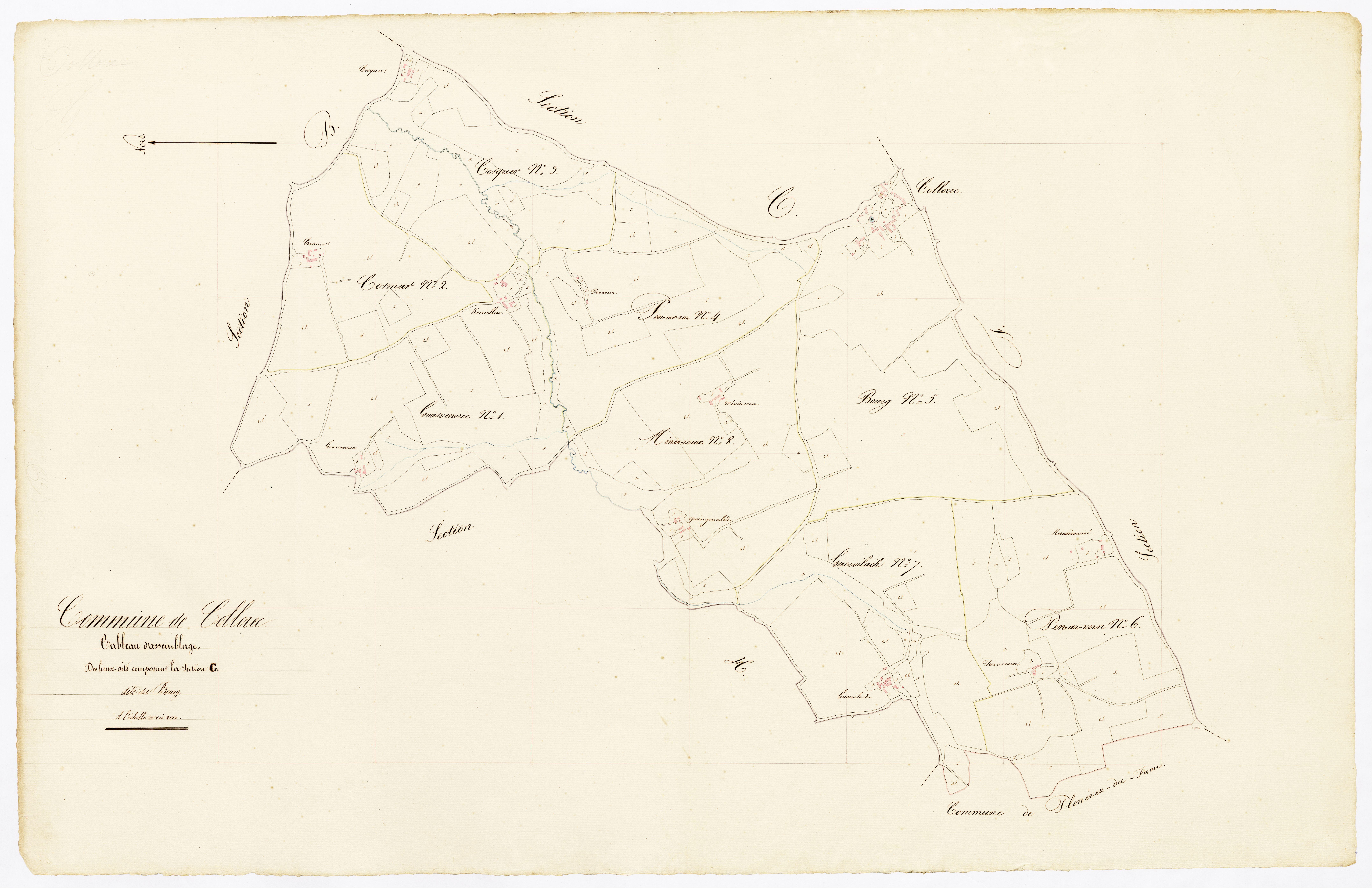 Tableau d'assemblage des lieux-dits composant la section G du Bourg.