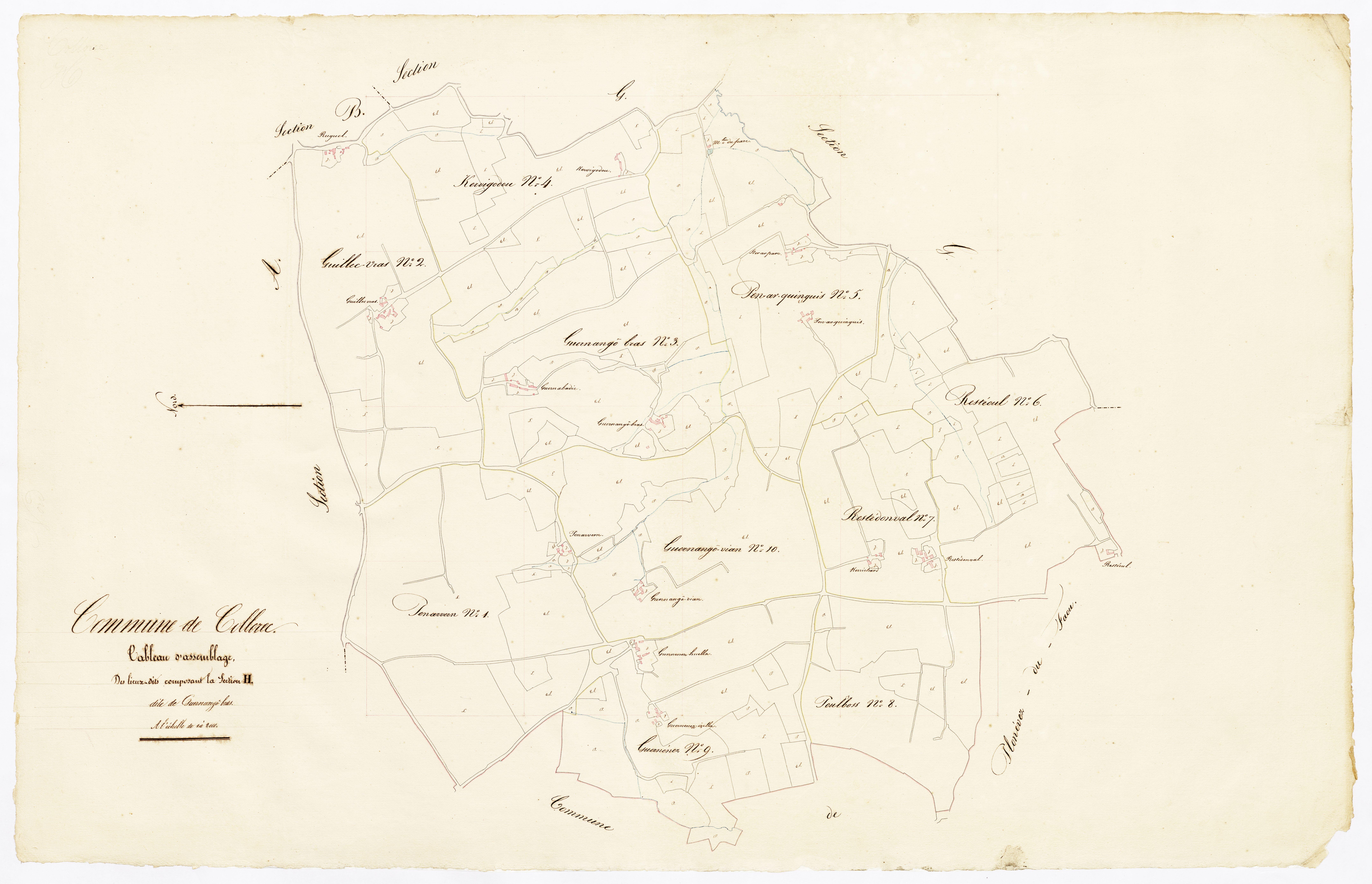 Tableau d'assemblage des lieux-dits composant la section H de Guernagoff Bras.