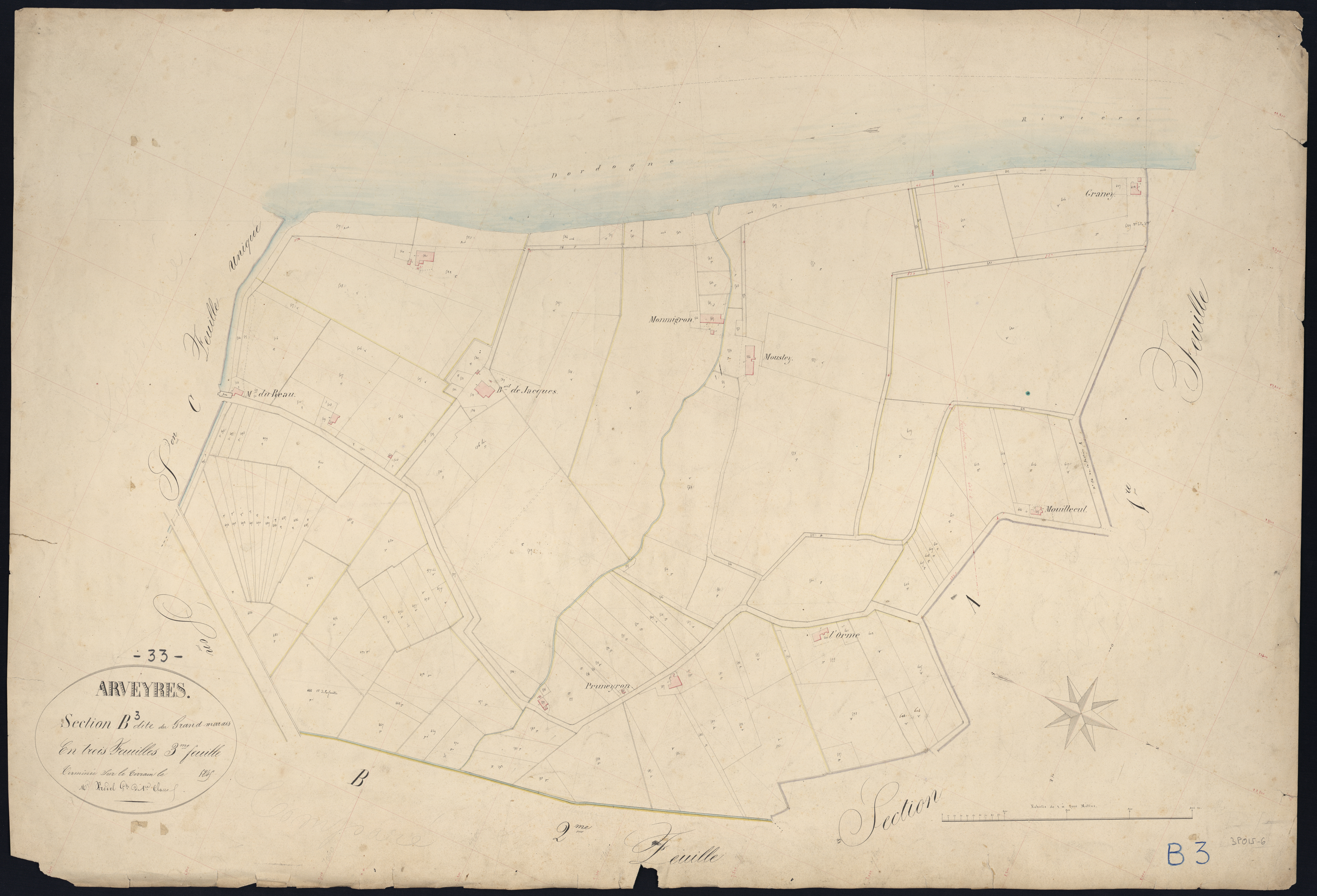 Arveyres - -Section B feuille 3 : Le Grand-Marais