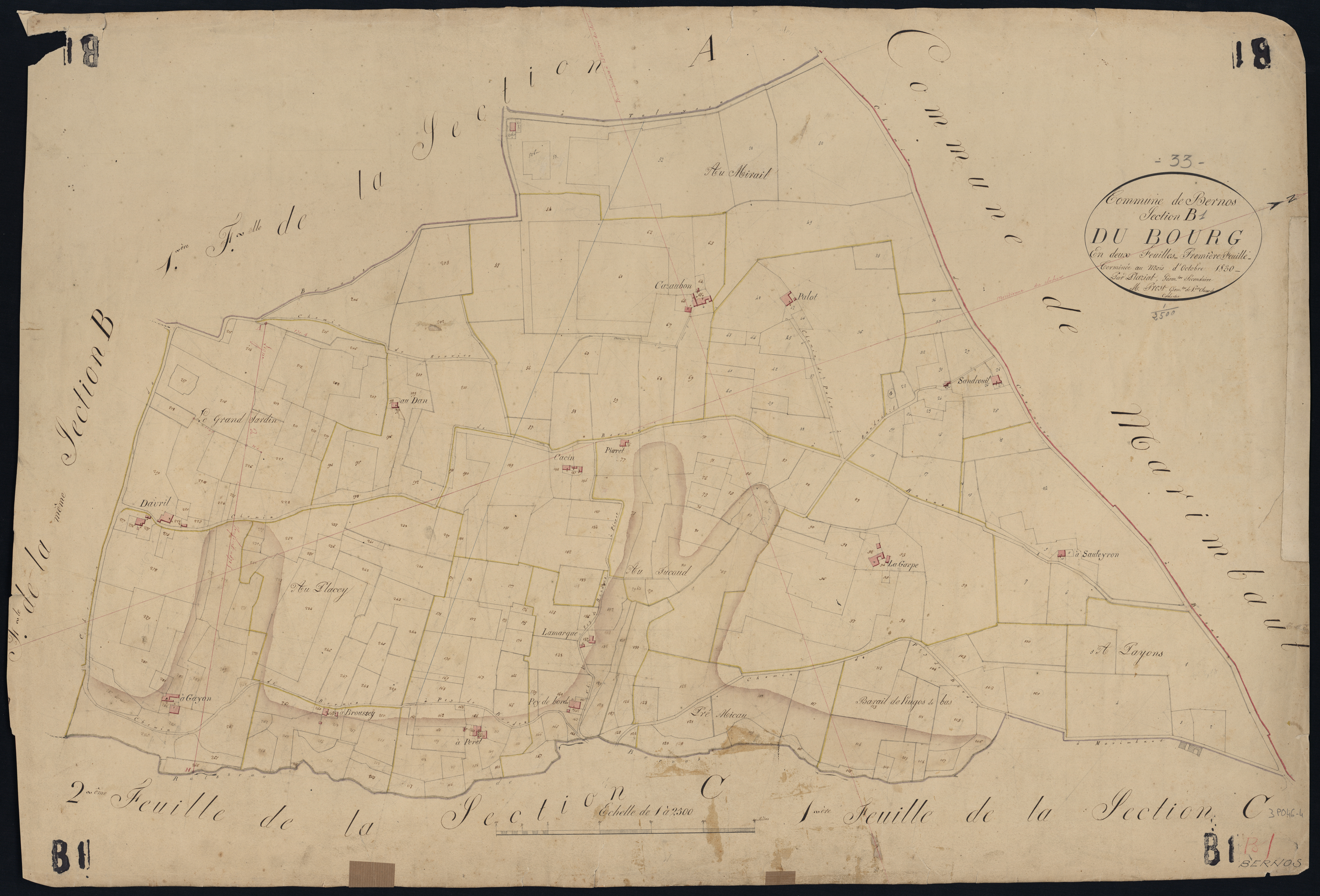 Bernos-Beaulac - -Section B feuille 1 : Le Bourg