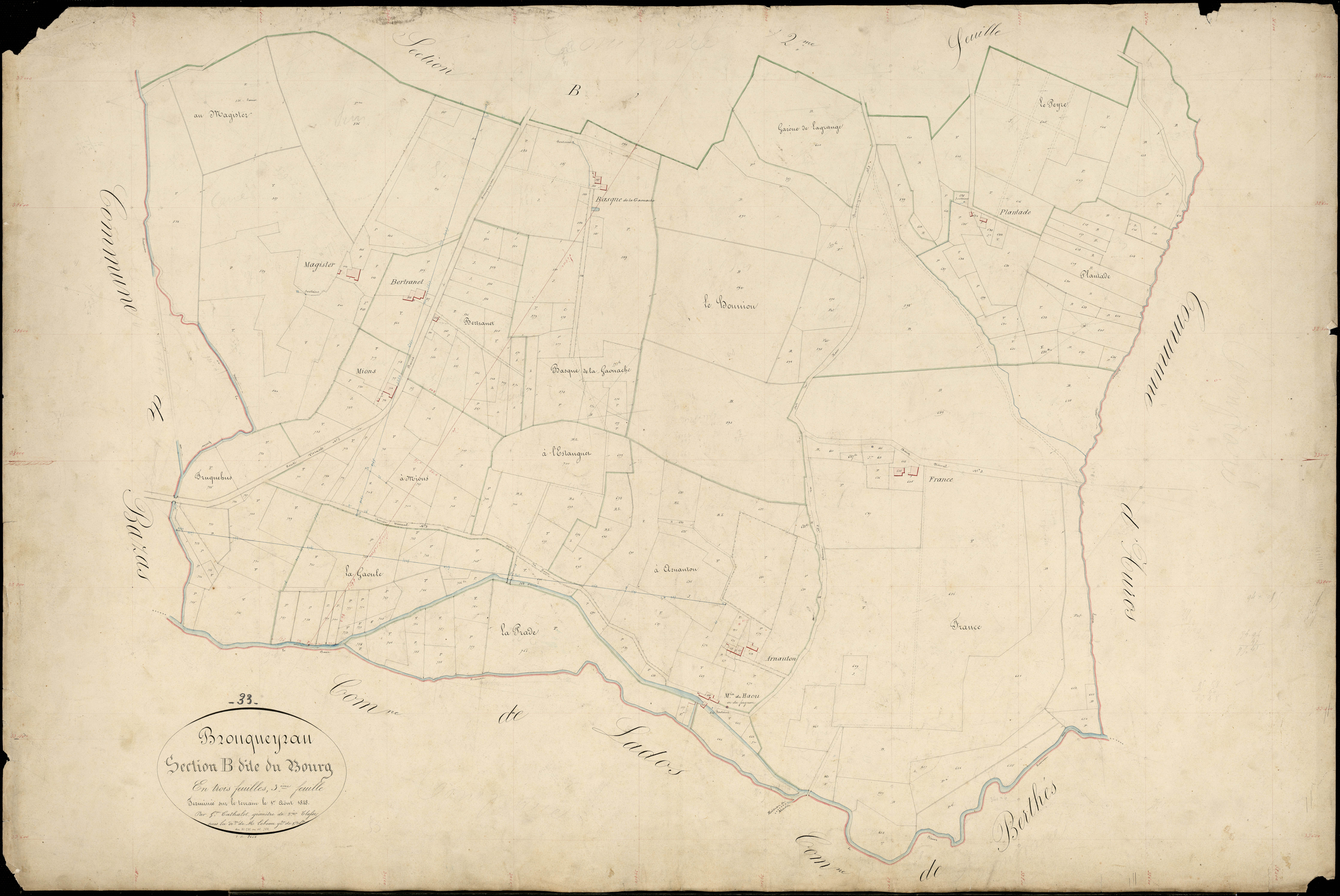Brouqueyran - -Section B feuille 3 : Le Bourg