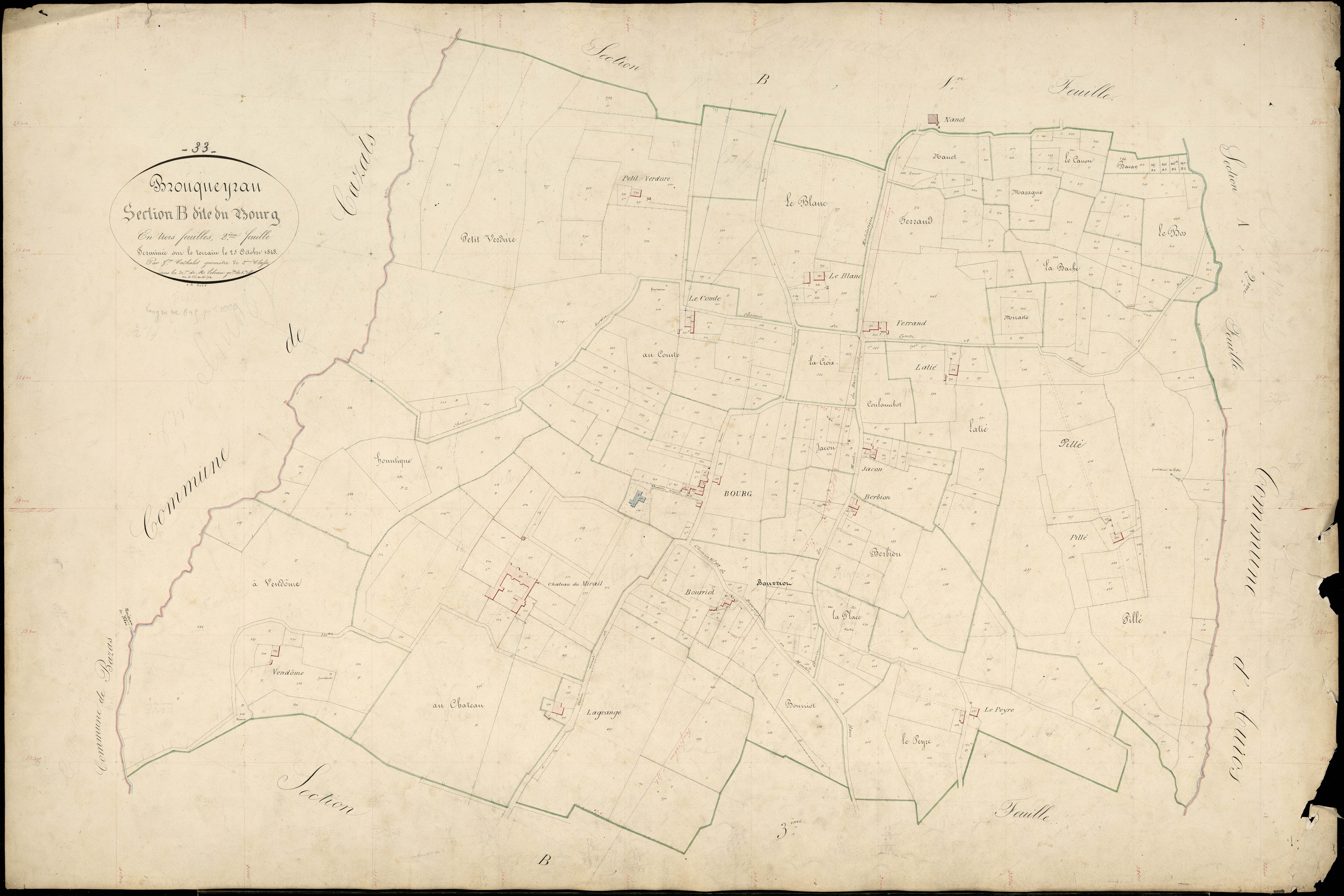 Brouqueyran - -Section B feuille 2 : Le Bourg