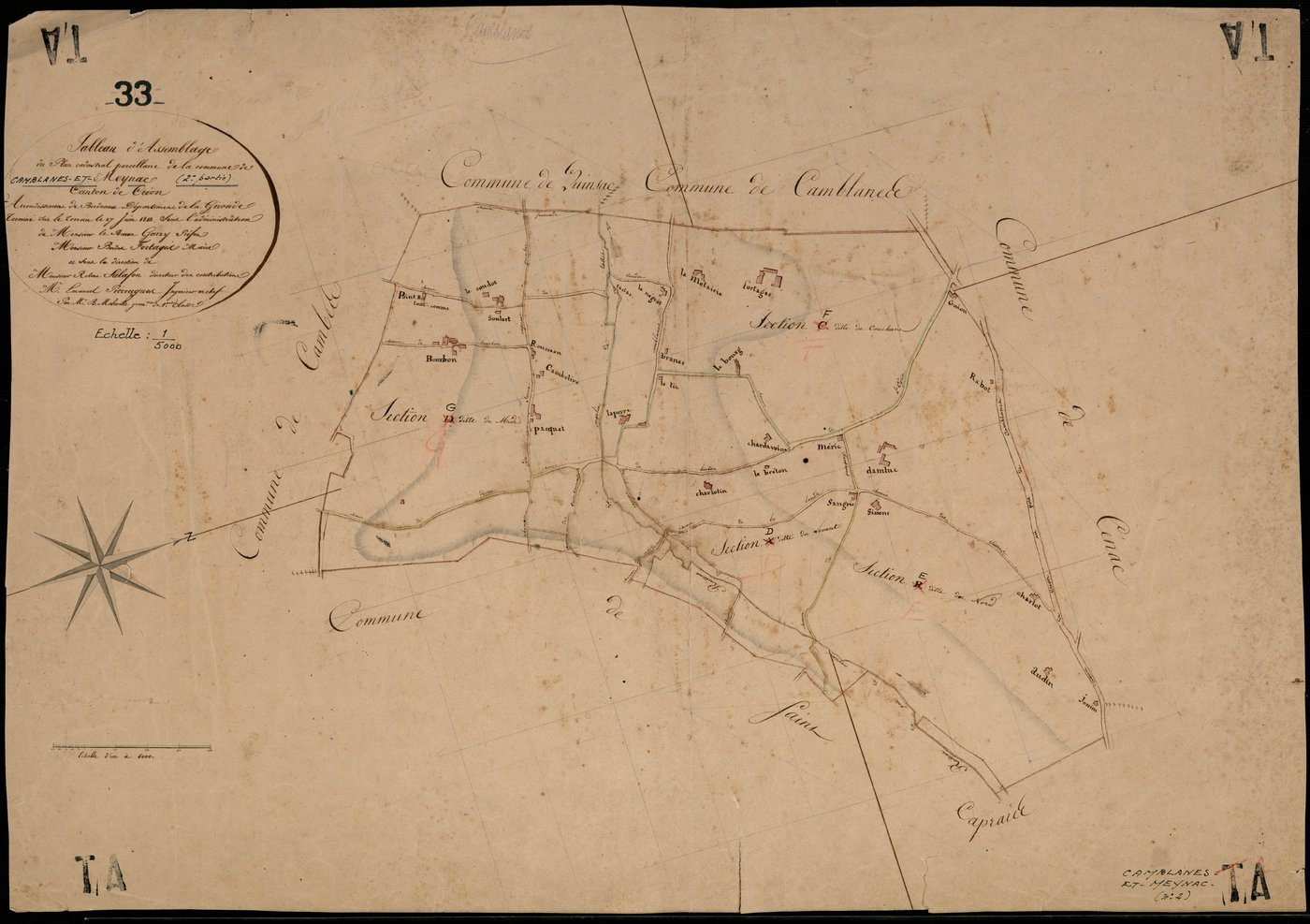 Camblanes-et-Meynac - -Tableau d'assemblage sections D, E, F, G : Meynac