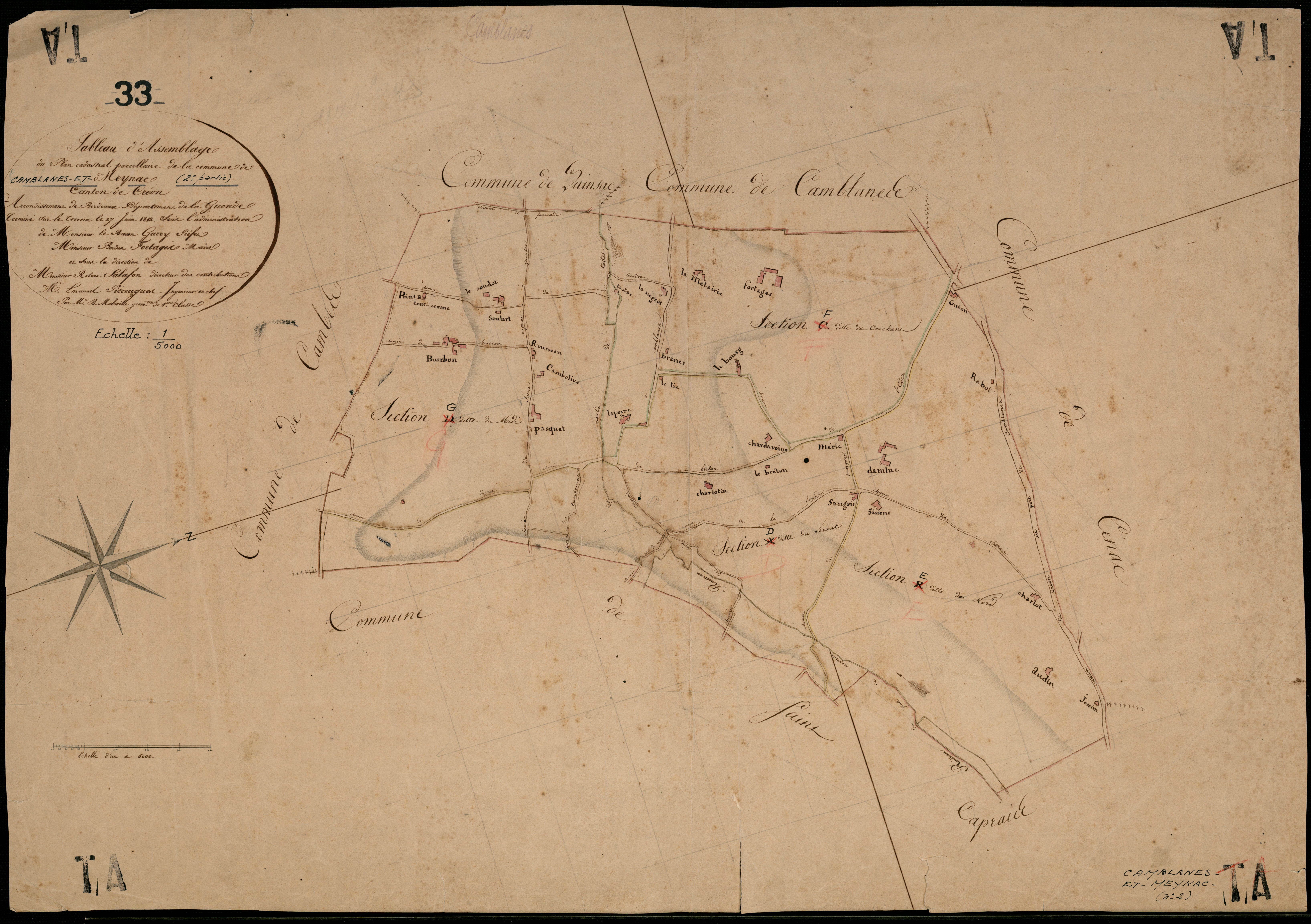 Camblanes-et-Meynac - -Tableau d'assemblage sections D, E, F, G : Meynac