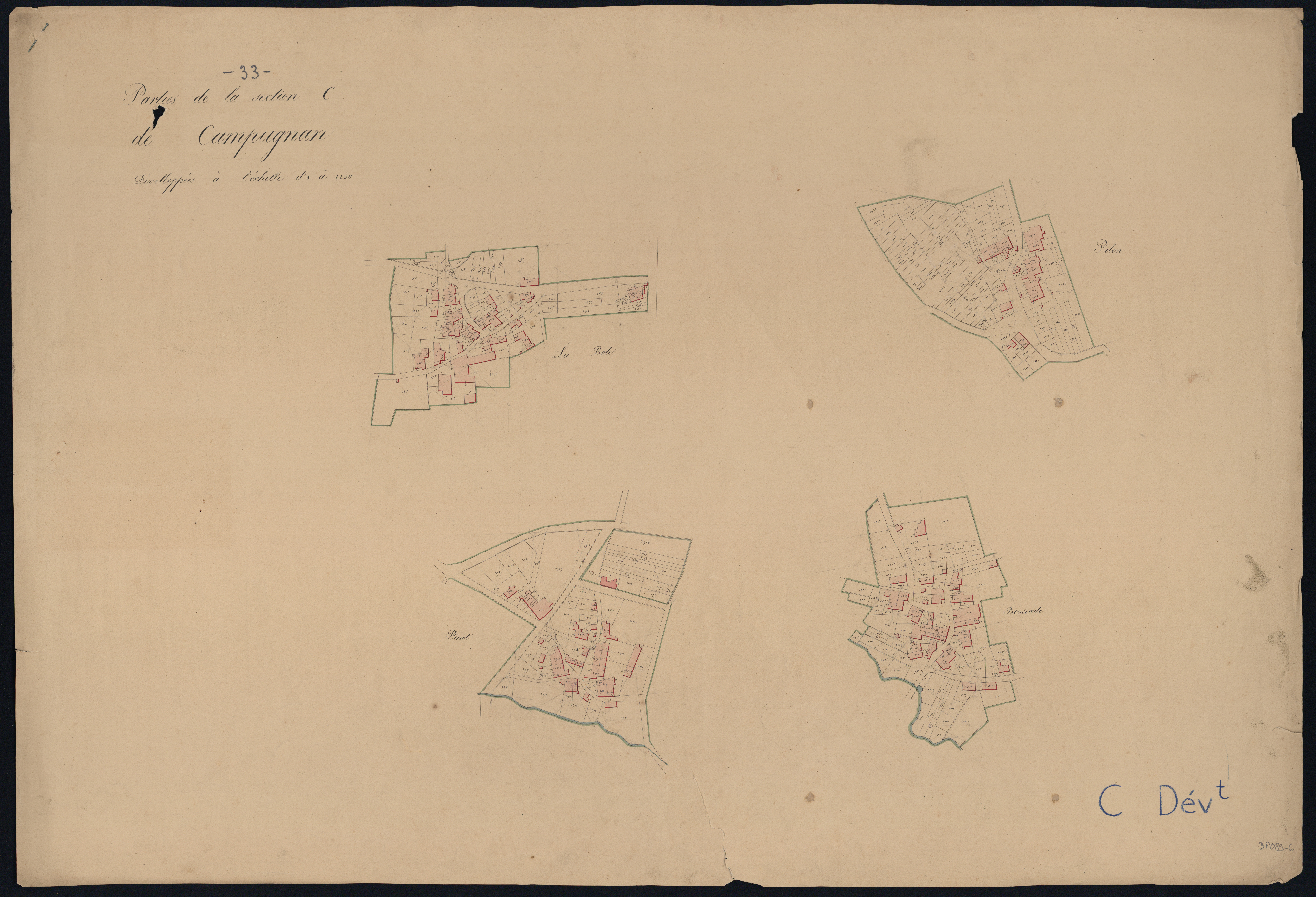 Campugnan - -Section C feuille 2 : Le Bourg