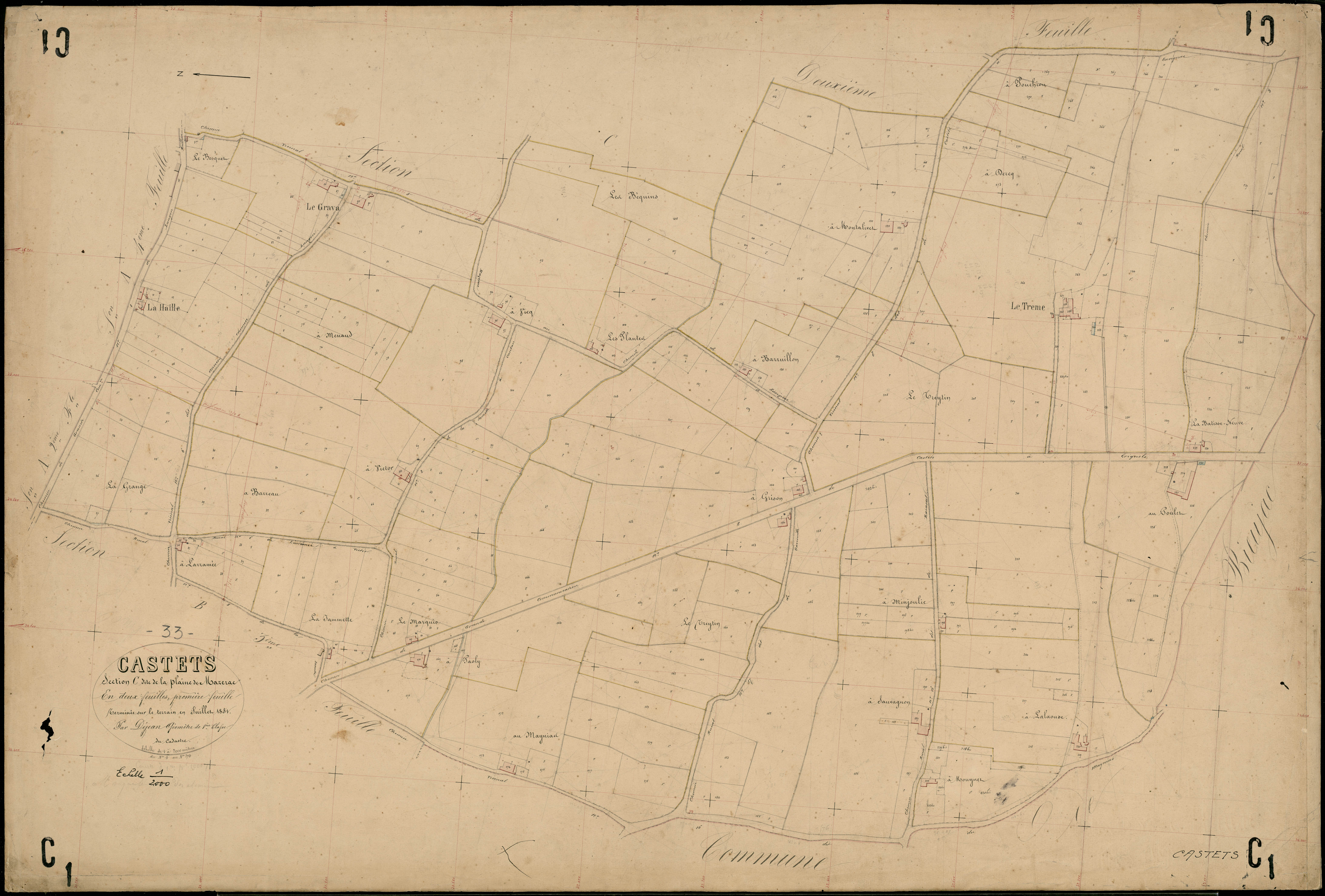 Castets-en-Dorthe - -Section C feuille 1 : Plaine-de-Mazerac
