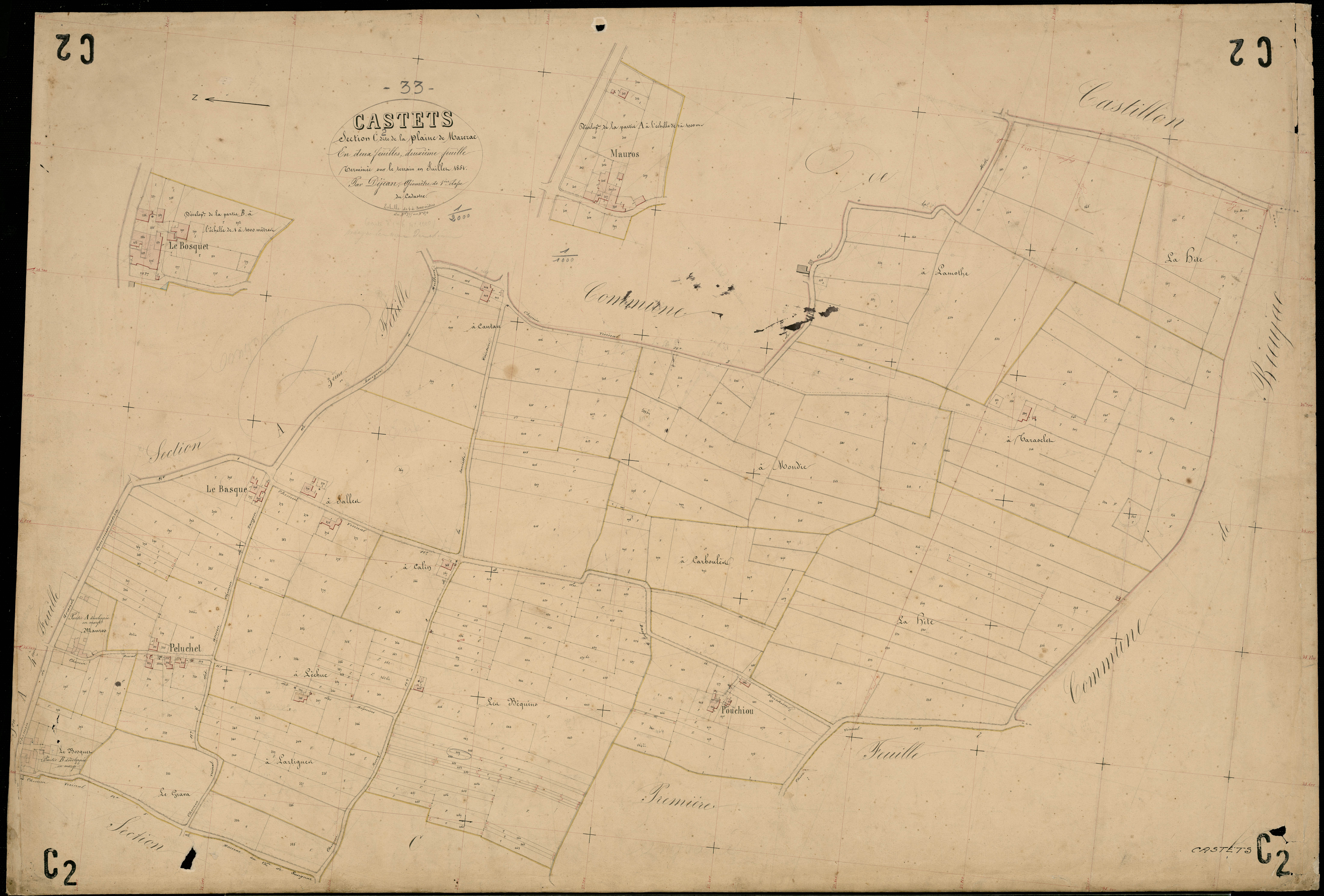 Castets-en-Dorthe - -Section C feuille 2 : Plaine-de-Mazerac