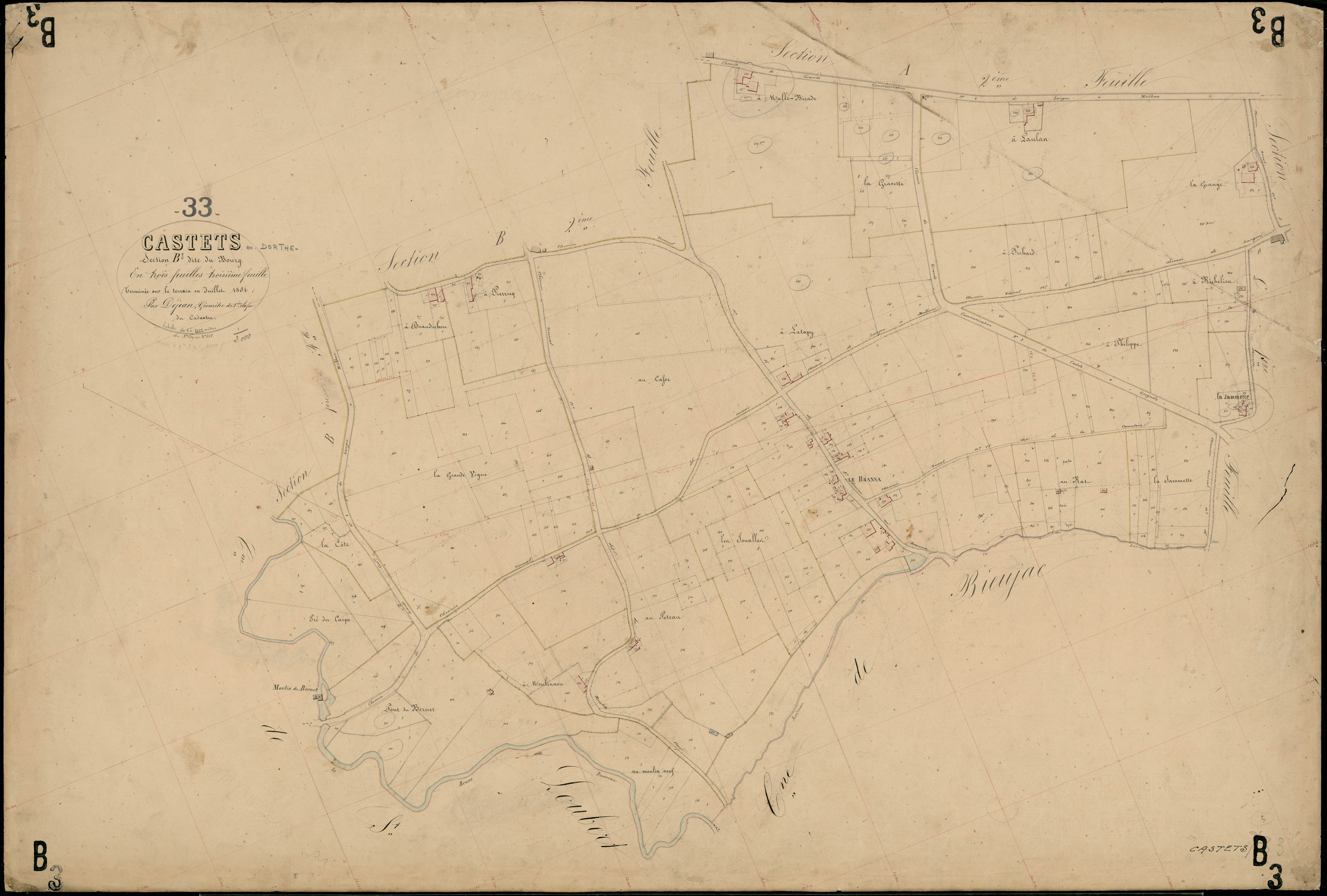 Castets-en-Dorthe - -Section B feuille 3 : Le Bourg