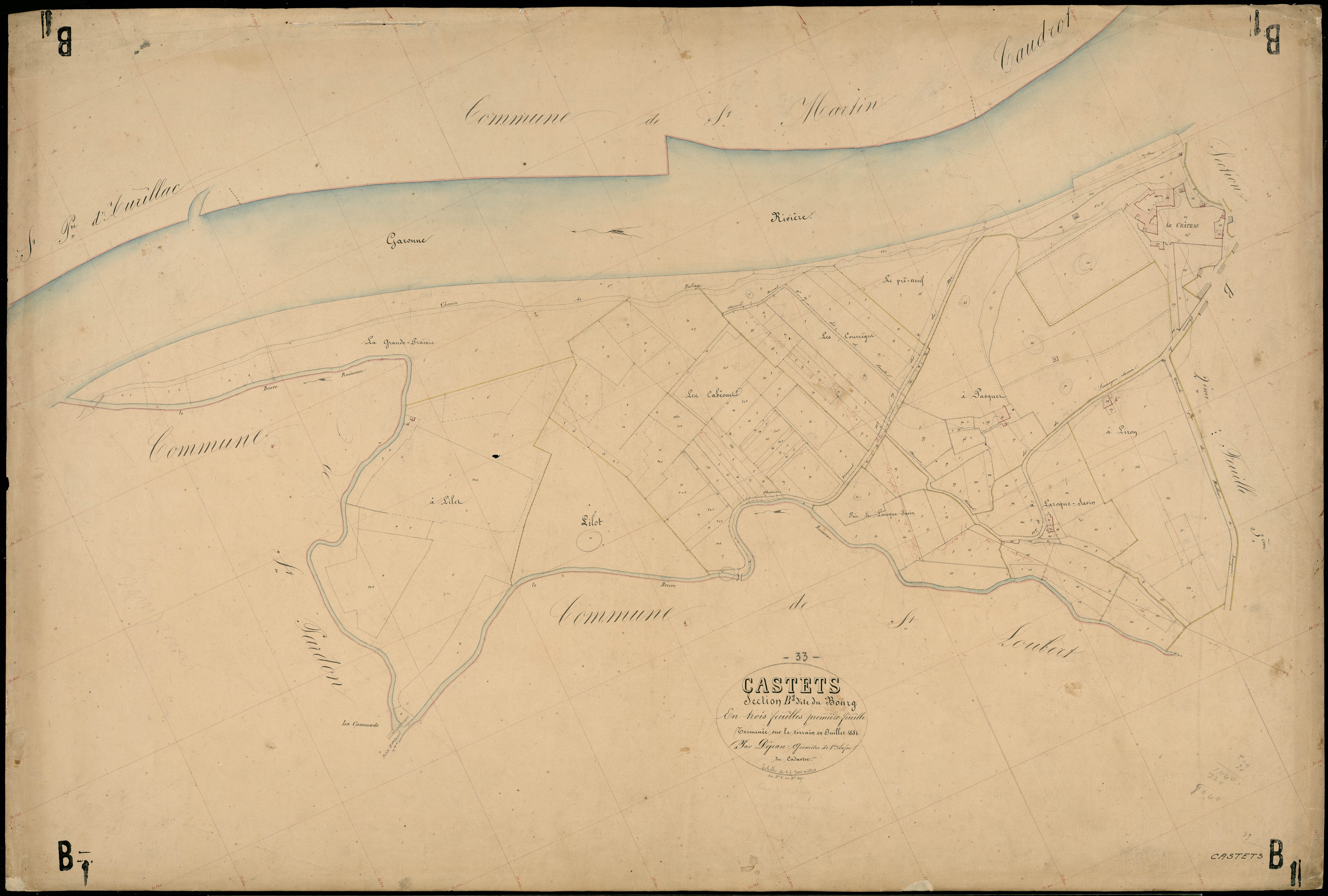 Castets-en-Dorthe - -Section B feuille 1 : Le Bourg