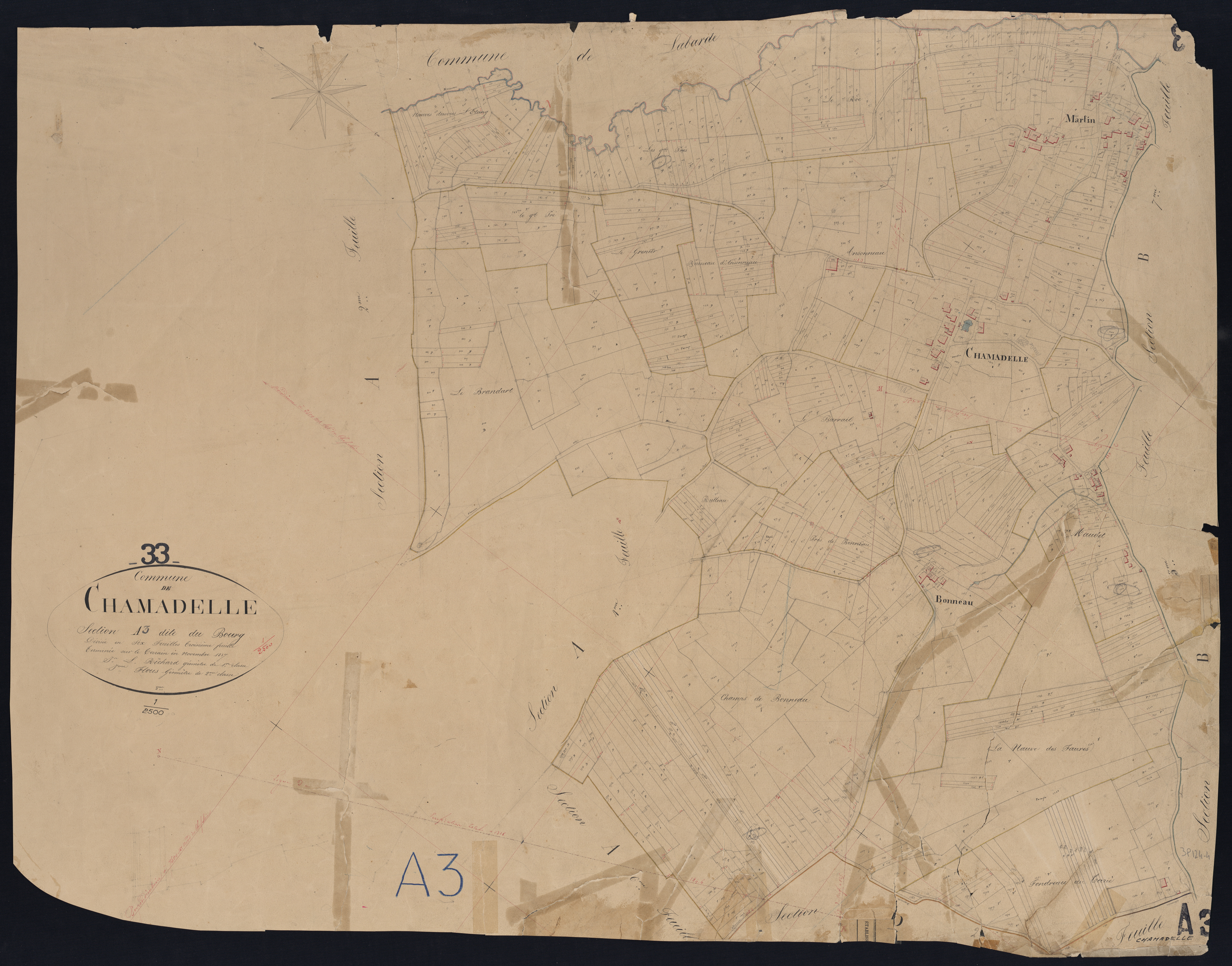 Chamadelle - -Section A feuille 3 : Le Bourg