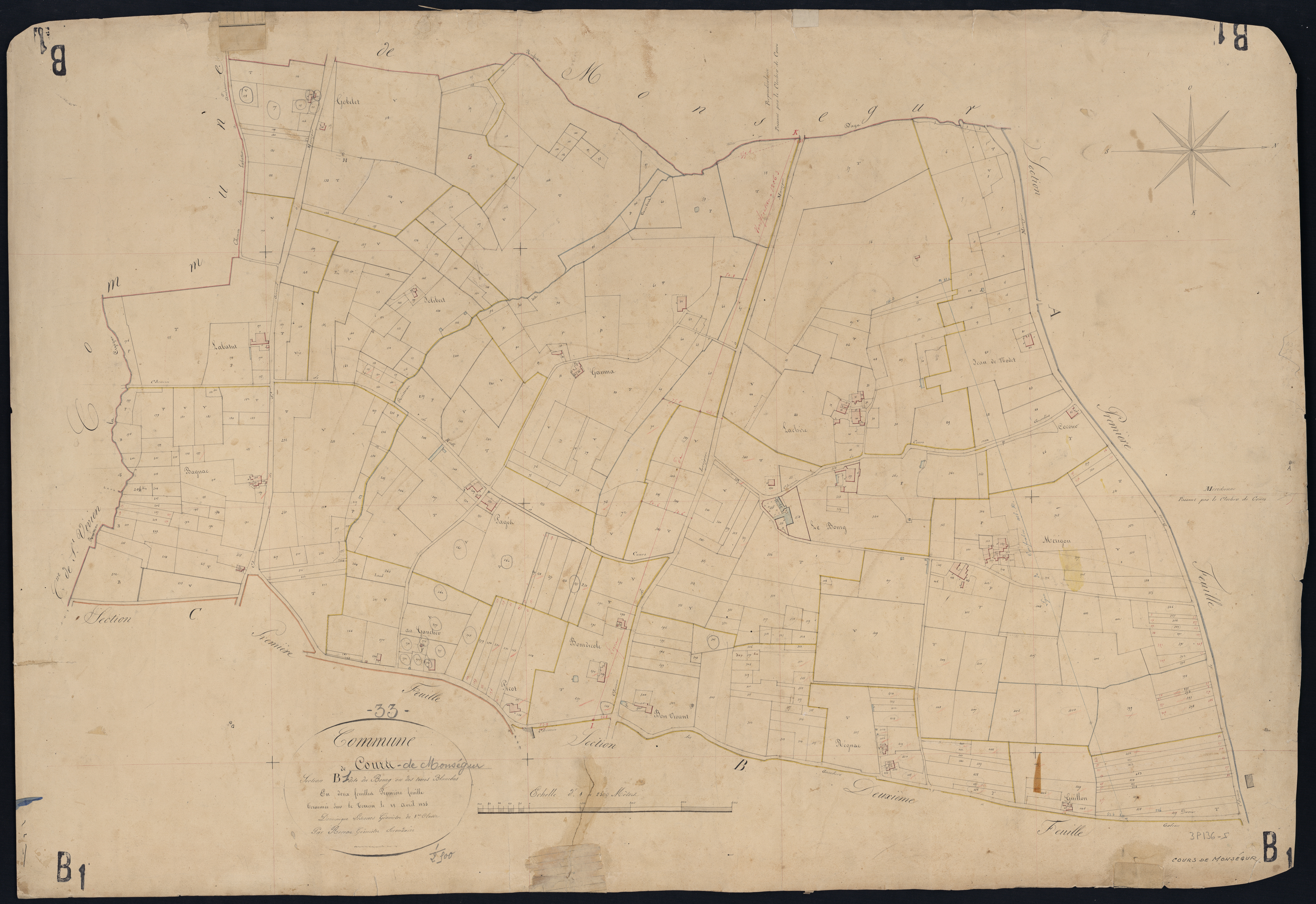 Cours-de-Monségur - -Section B feuille 1 : Le Bourg ou Les Terres-Blanches