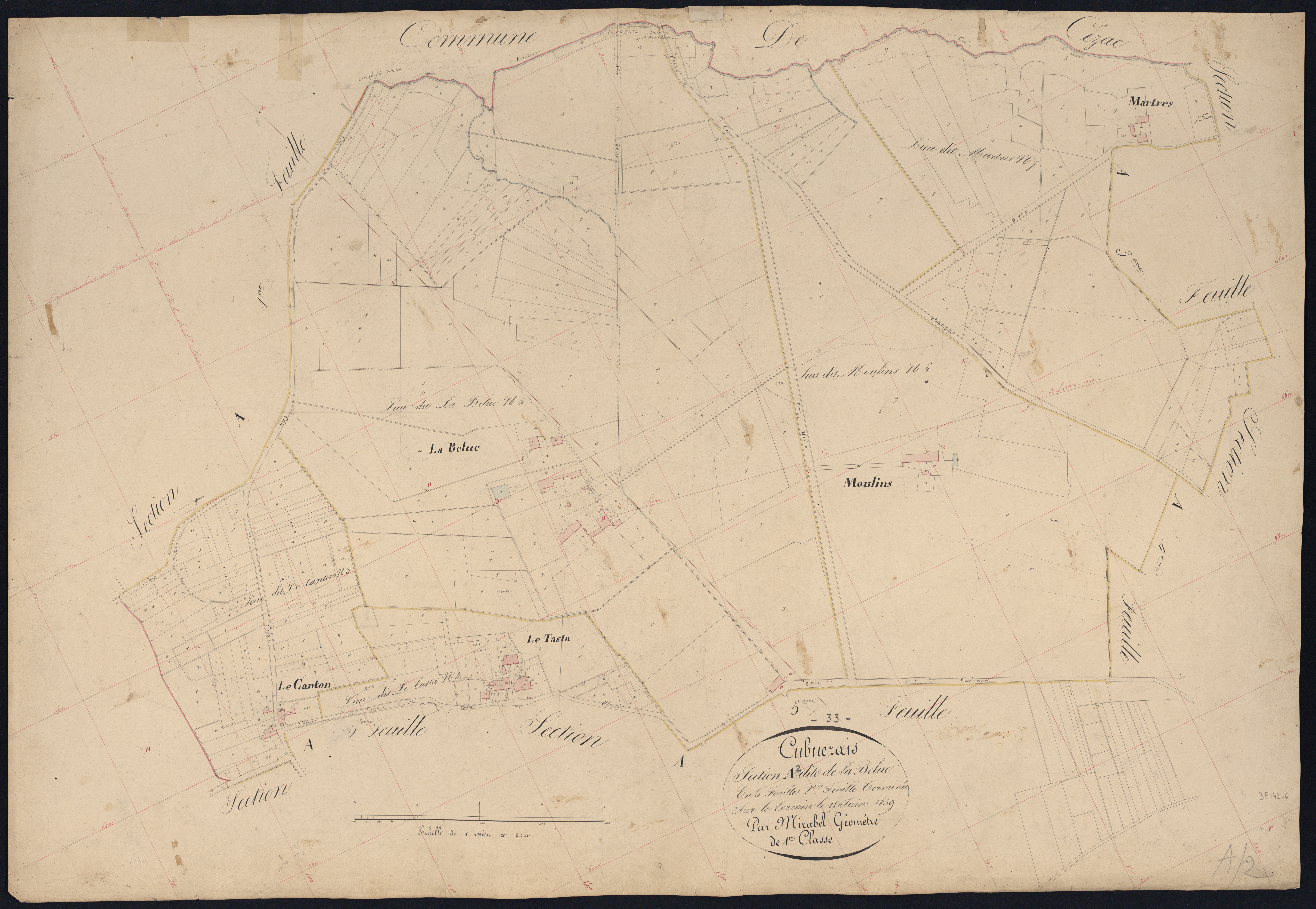 Cubnezais - -Section A feuille 2 : La Belue
