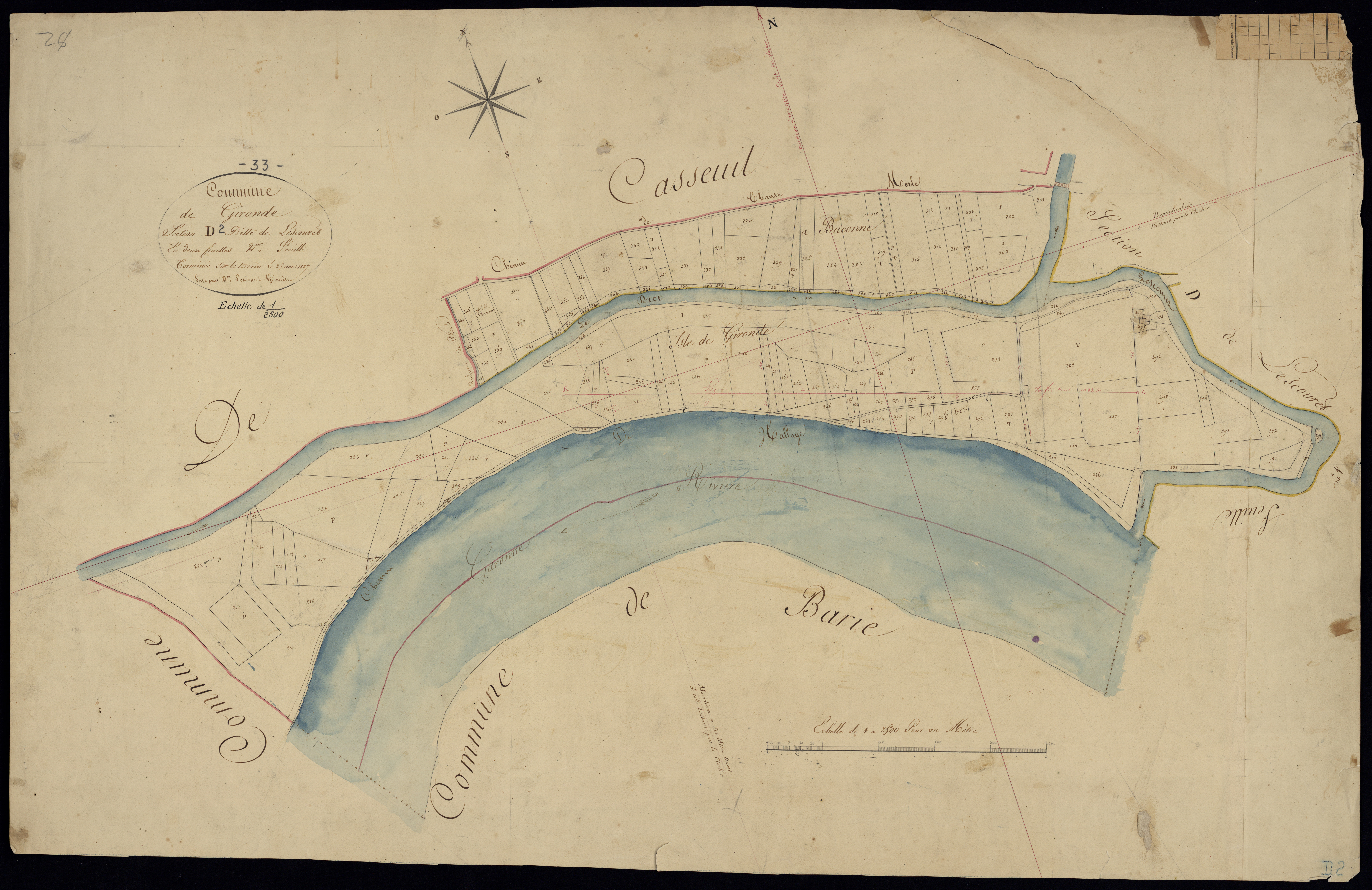 Gironde-sur-Dropt - -Section D feuille 2 : Lescouret