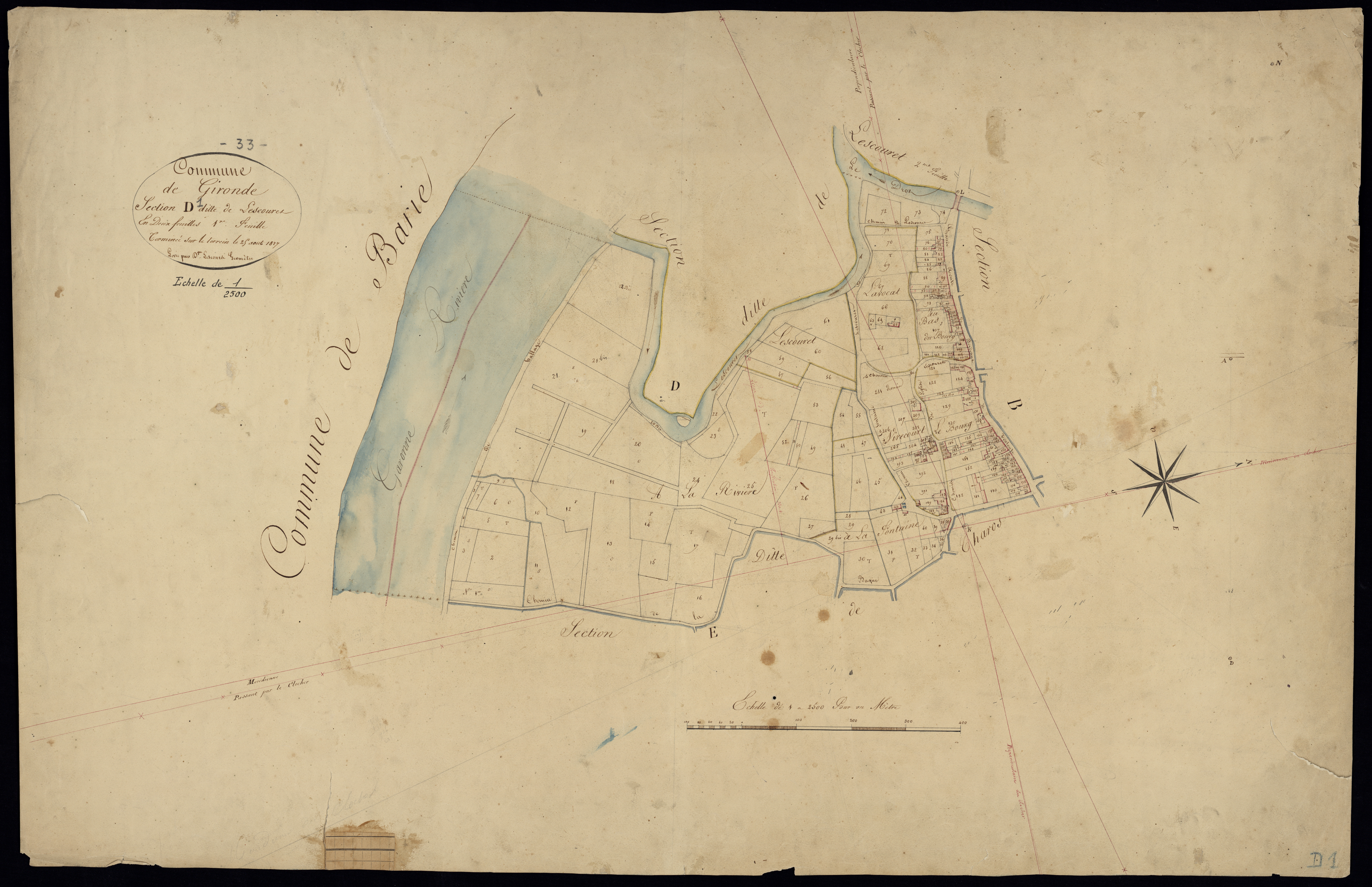 Gironde-sur-Dropt - -Section D feuille 1 : Lescouret