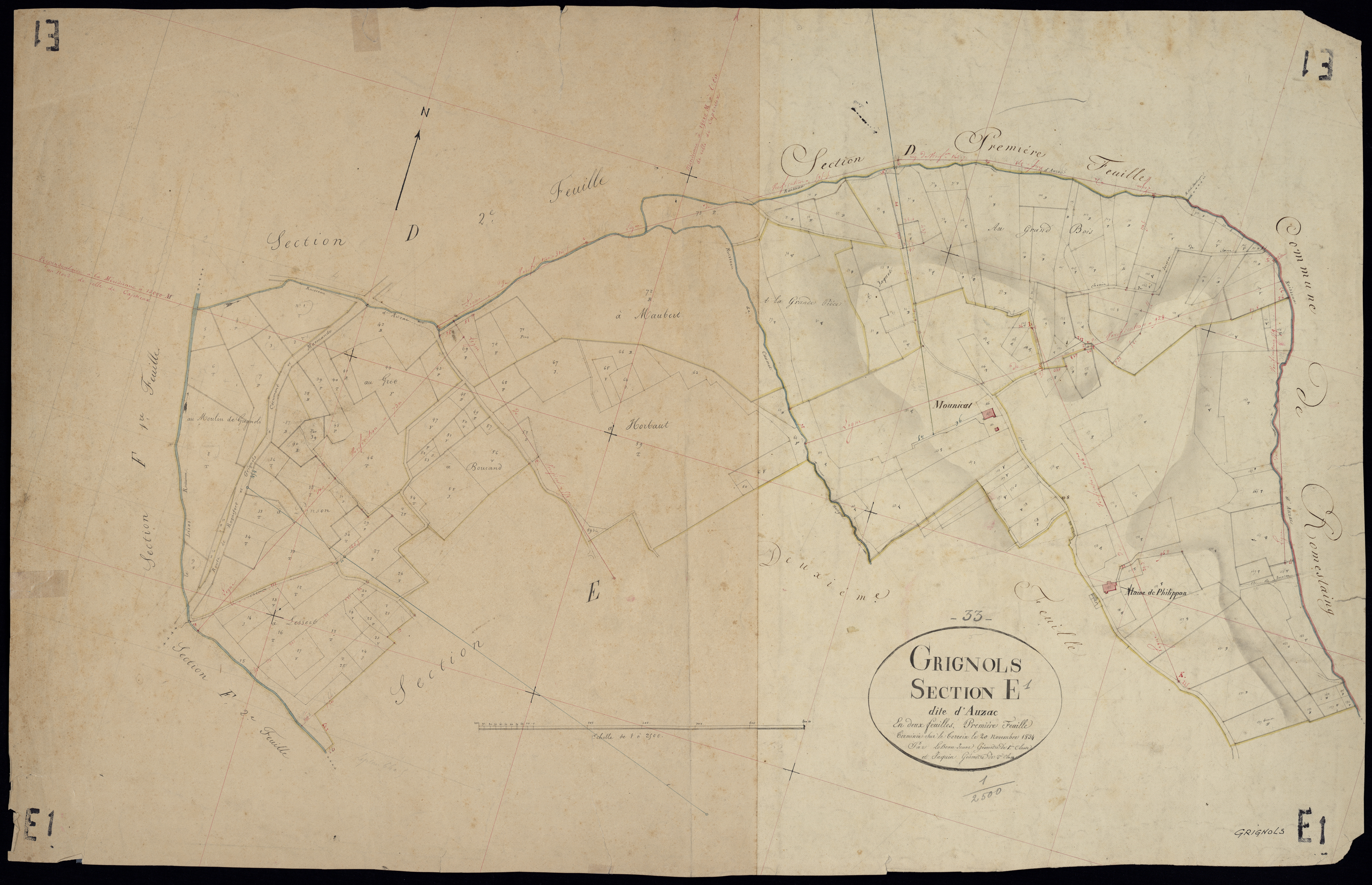 Grignols - -Section E feuille 1 : Auzac