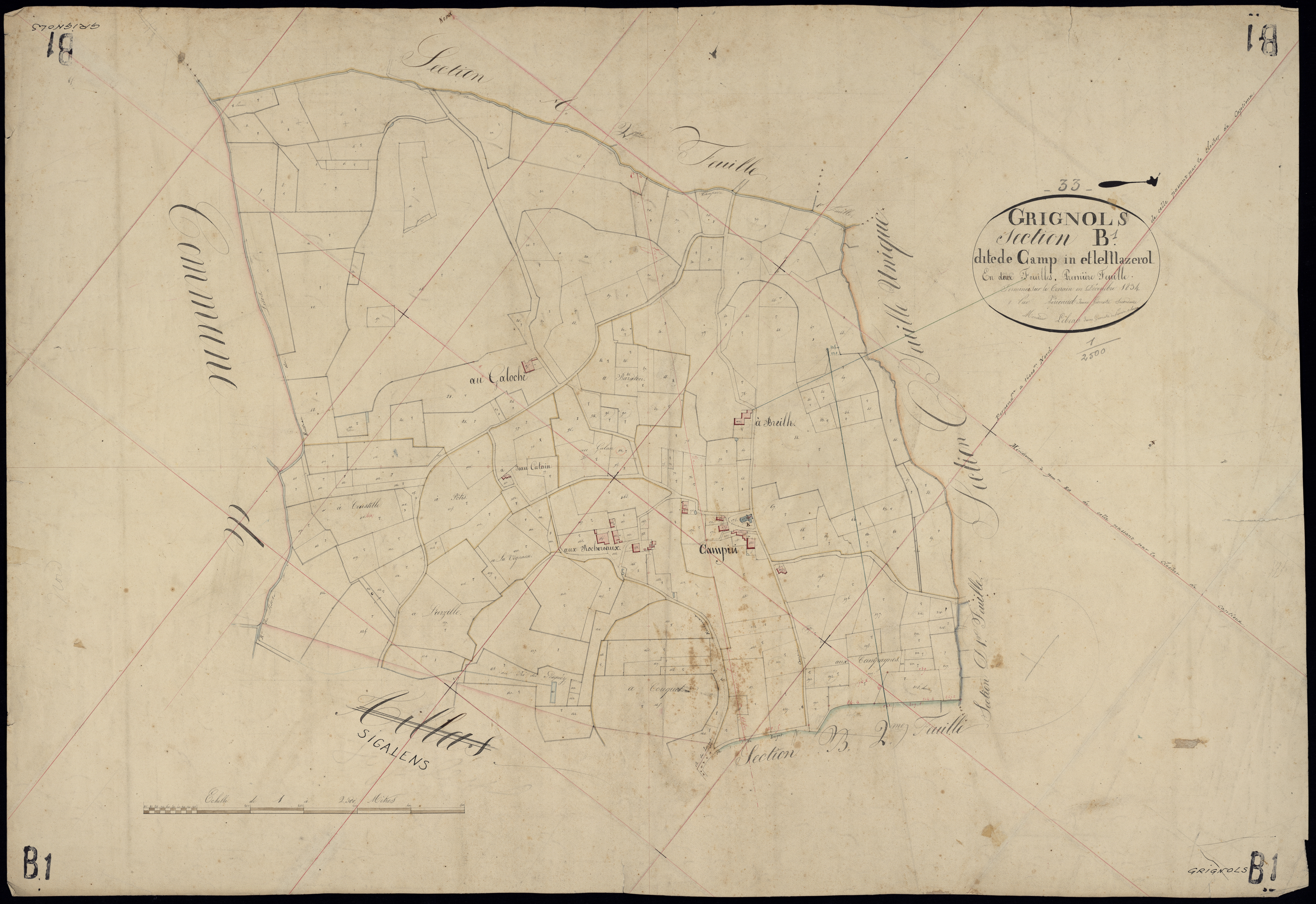 Grignols - -Section B feuille 1 : Le Campin et Mazerol