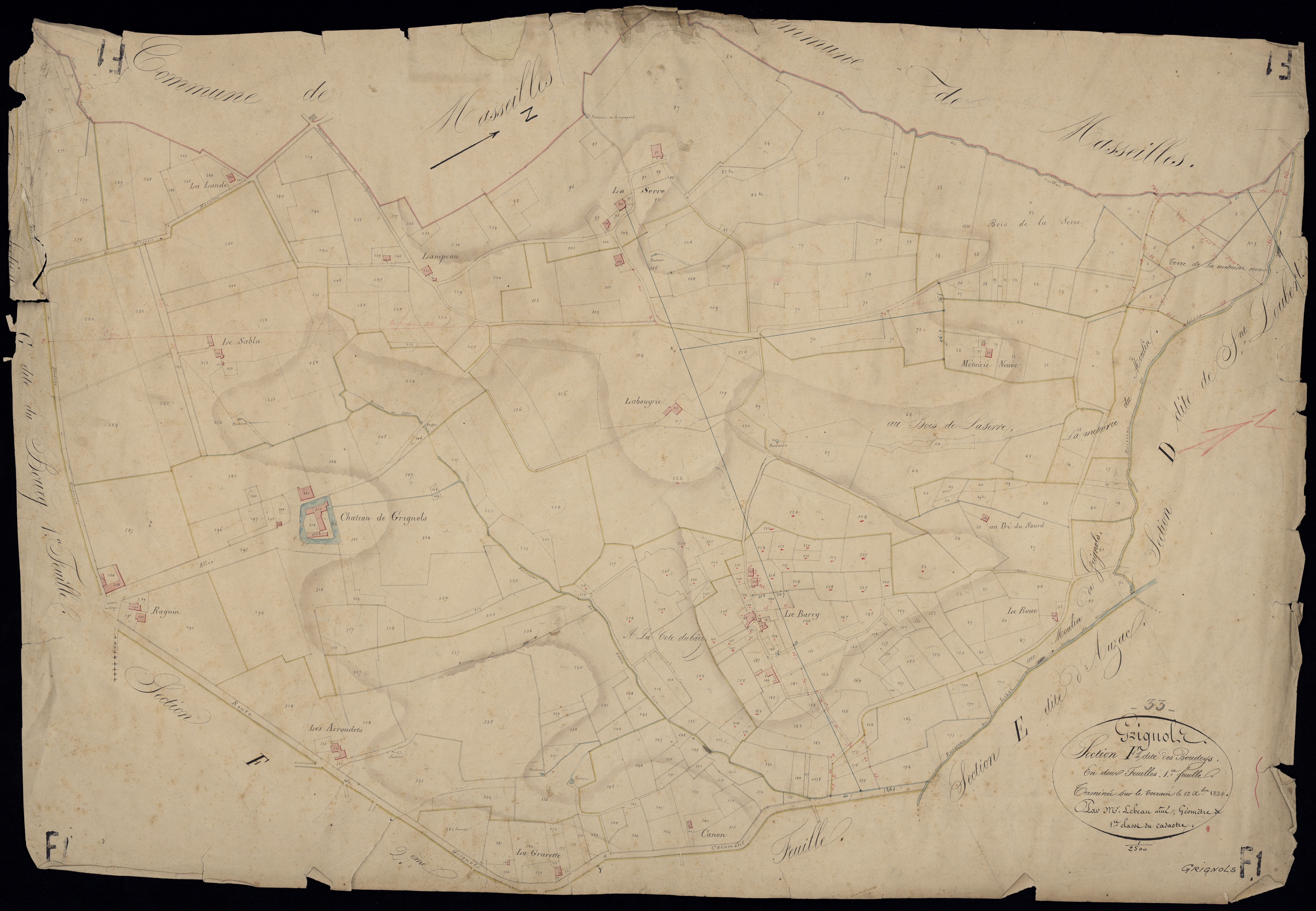 Grignols - -Section F feuille 1 : Les Boudeys
