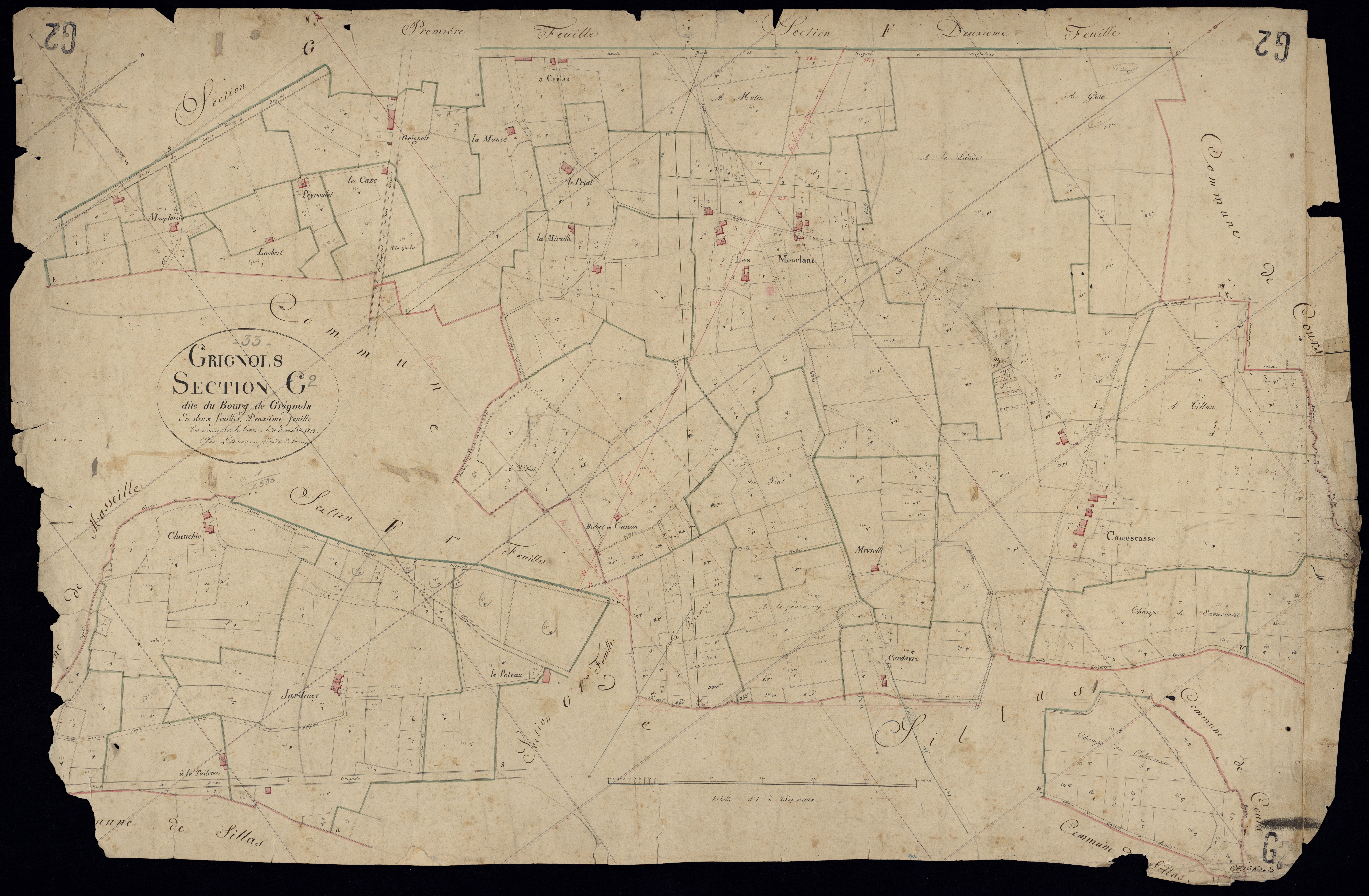 Grignols - -Section G feuille 2 : Le Bourg
