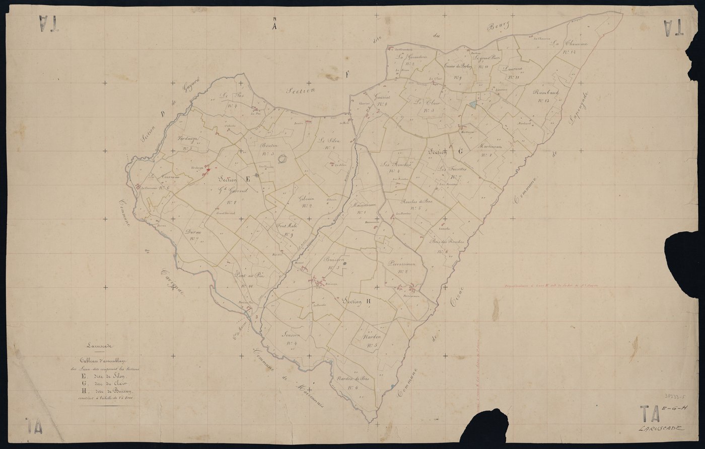 Laruscade - -Tableau d'assemblage sections E, G, H : Le Silon , Clair , Buisson