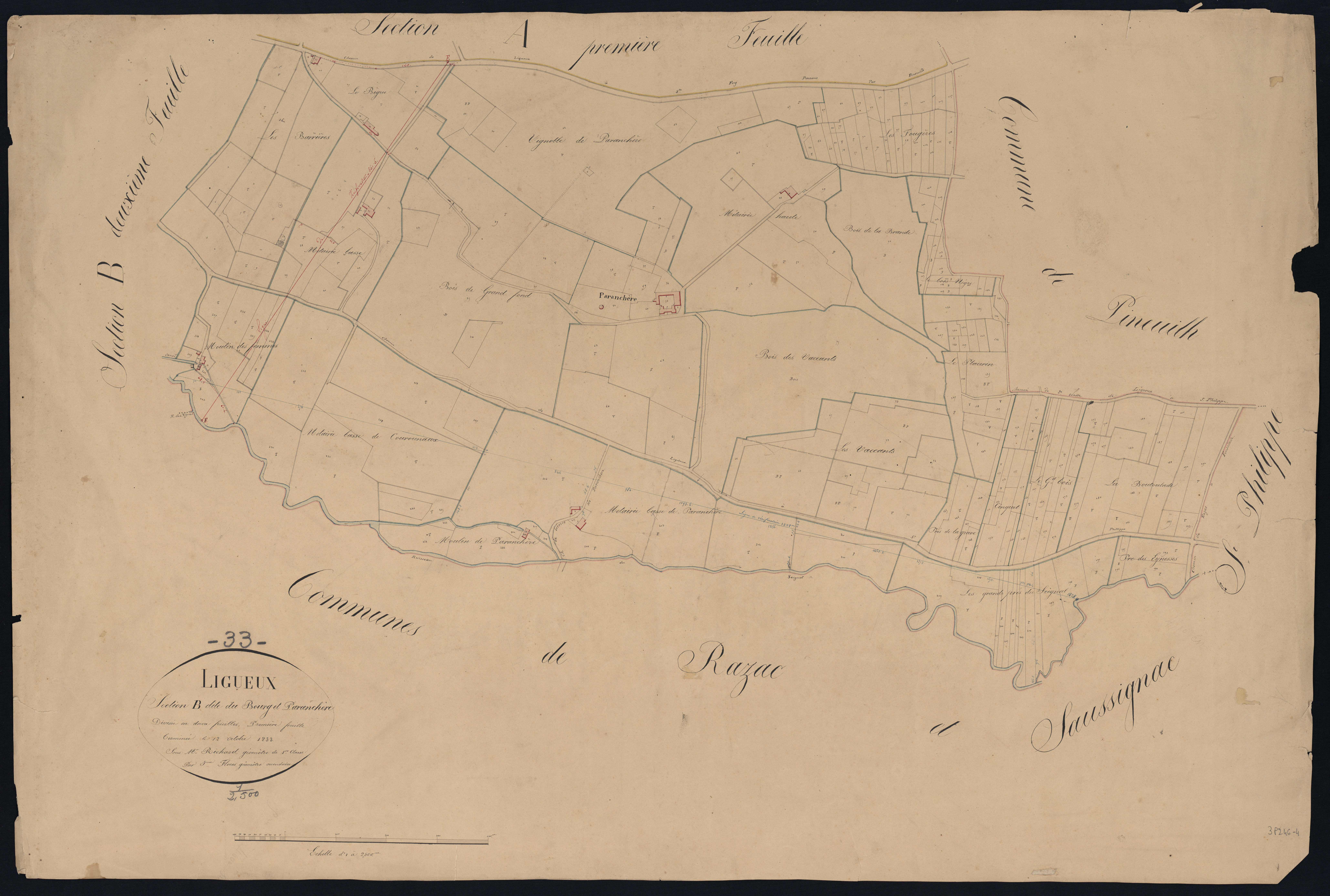 Ligueux - -Section B feuille 1 : Le Bourg et Paranchère