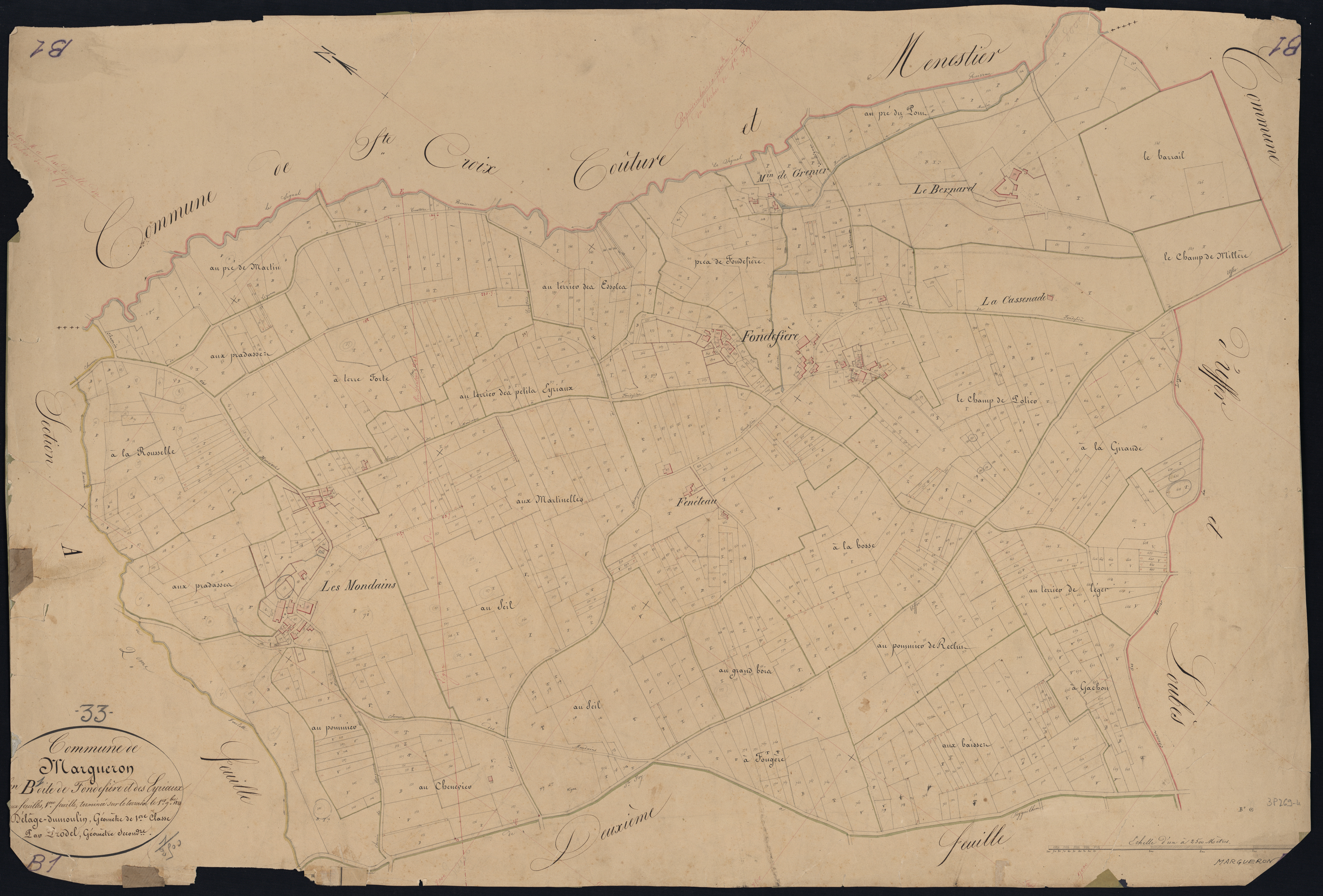Margueron - -Section B feuille 1 : Fondefière et Les-Eyriaux