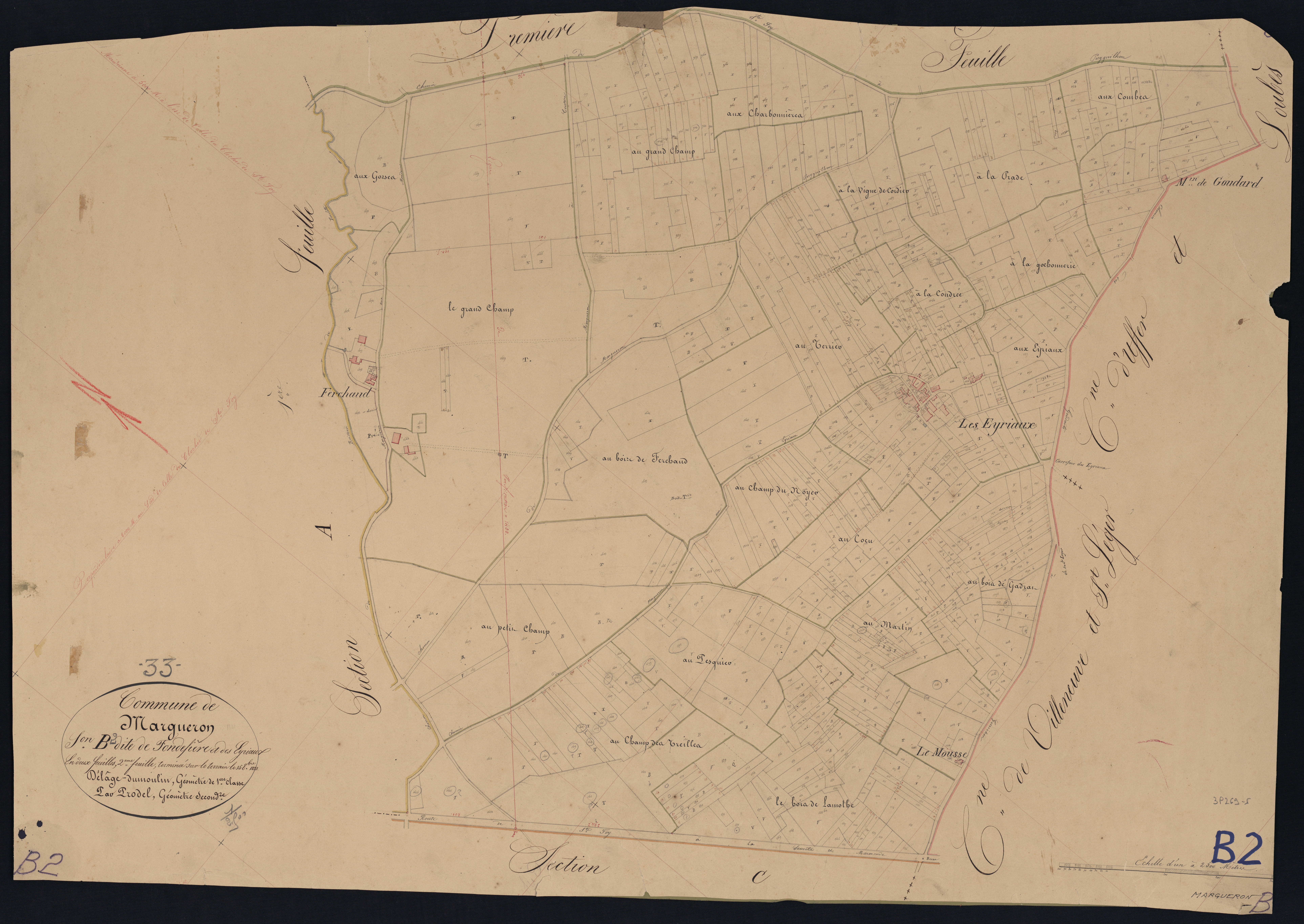 Margueron - -Section B feuille 2 : Fondefière et Les-Eyriaux