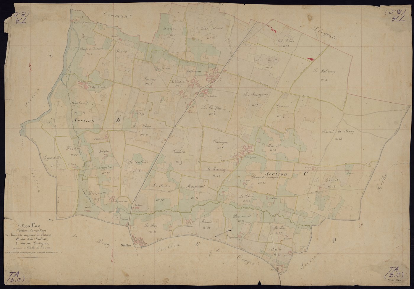 Noaillan - -Tableau d'assemblage sections B,C : La Saubotte , Castigues