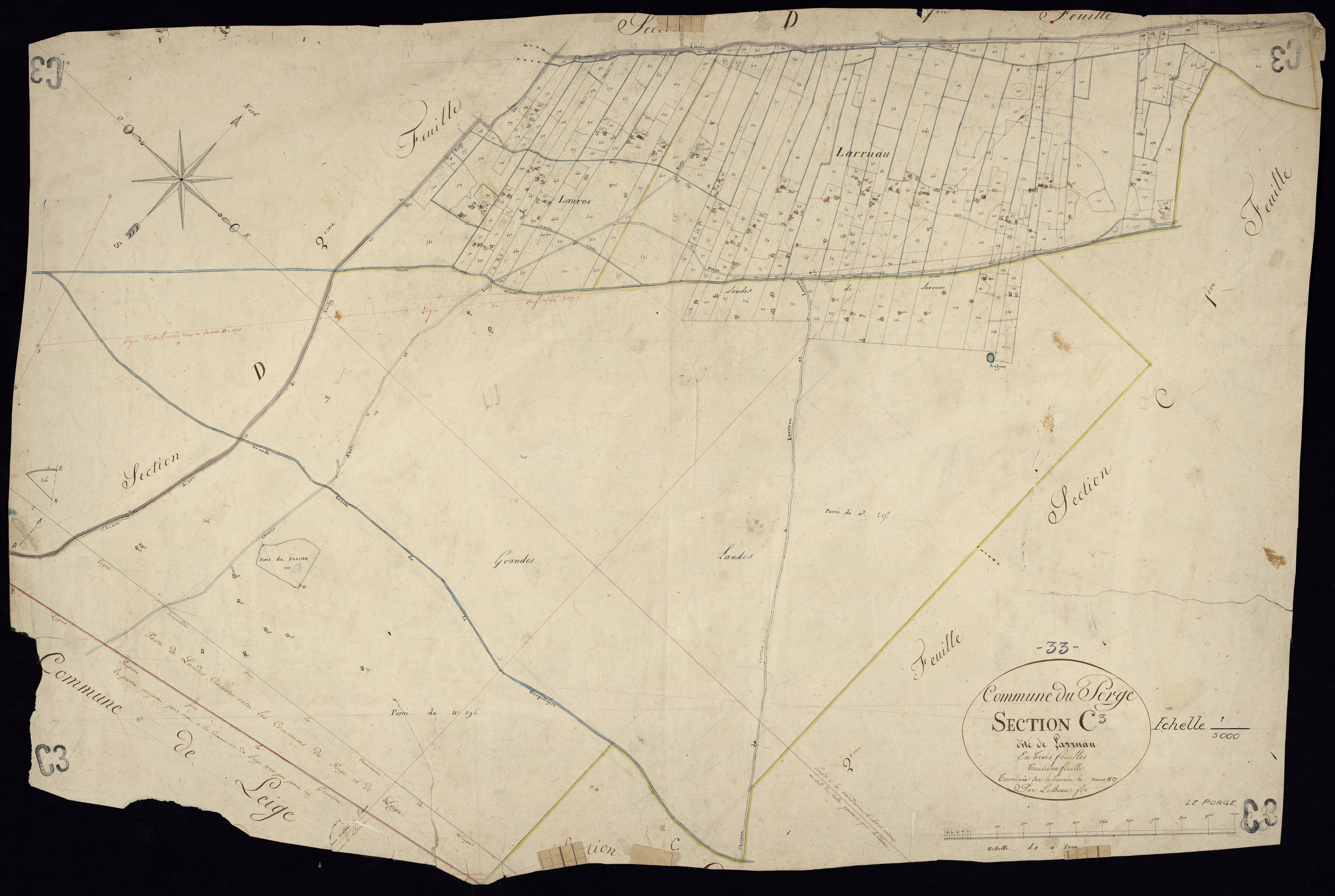 Le Porge - -Section C feuille 3 : Larruau