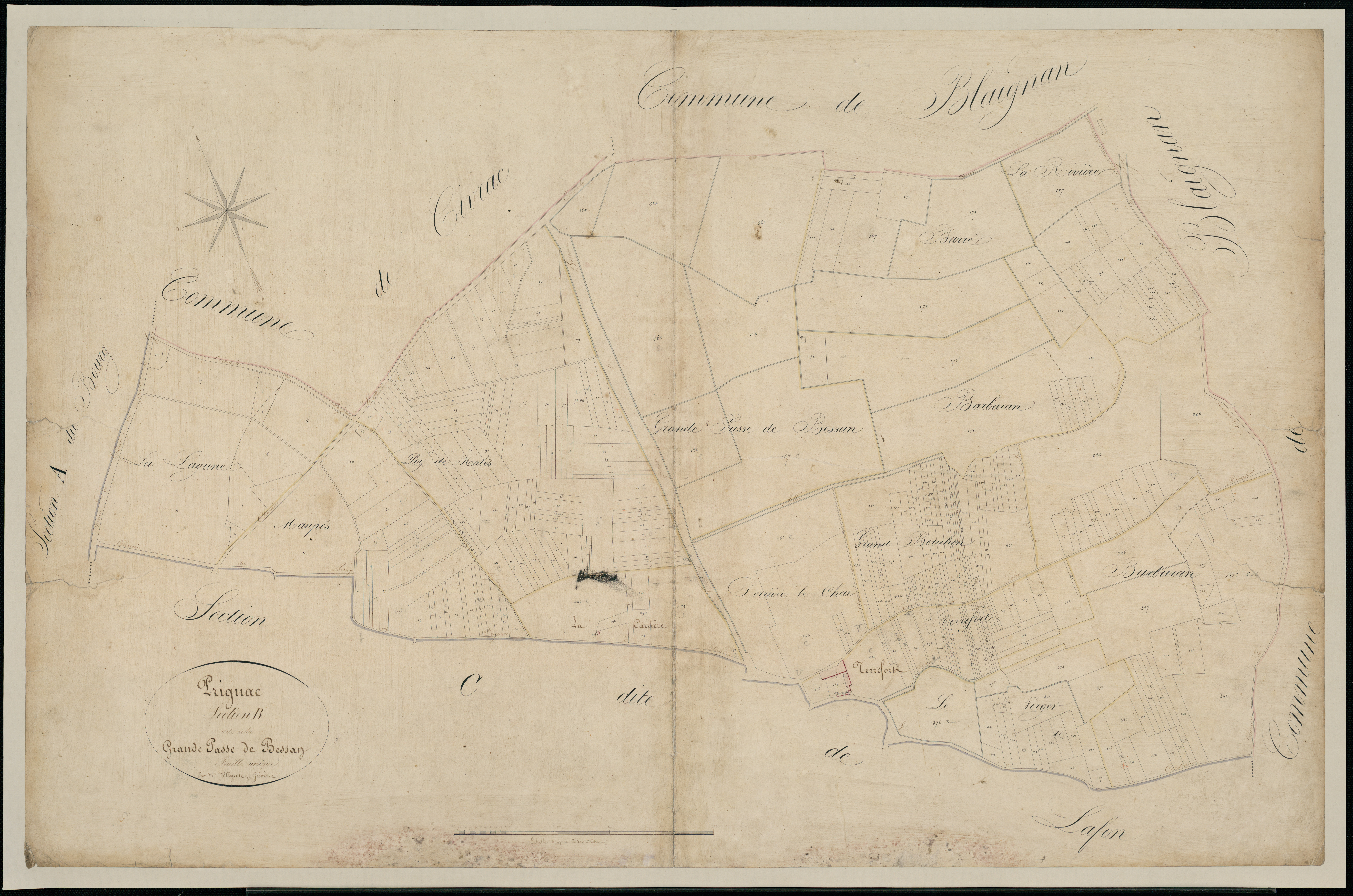 Prignac-en-Médoc - -Section B feuille unique : La Grande-passe-de-Bessan