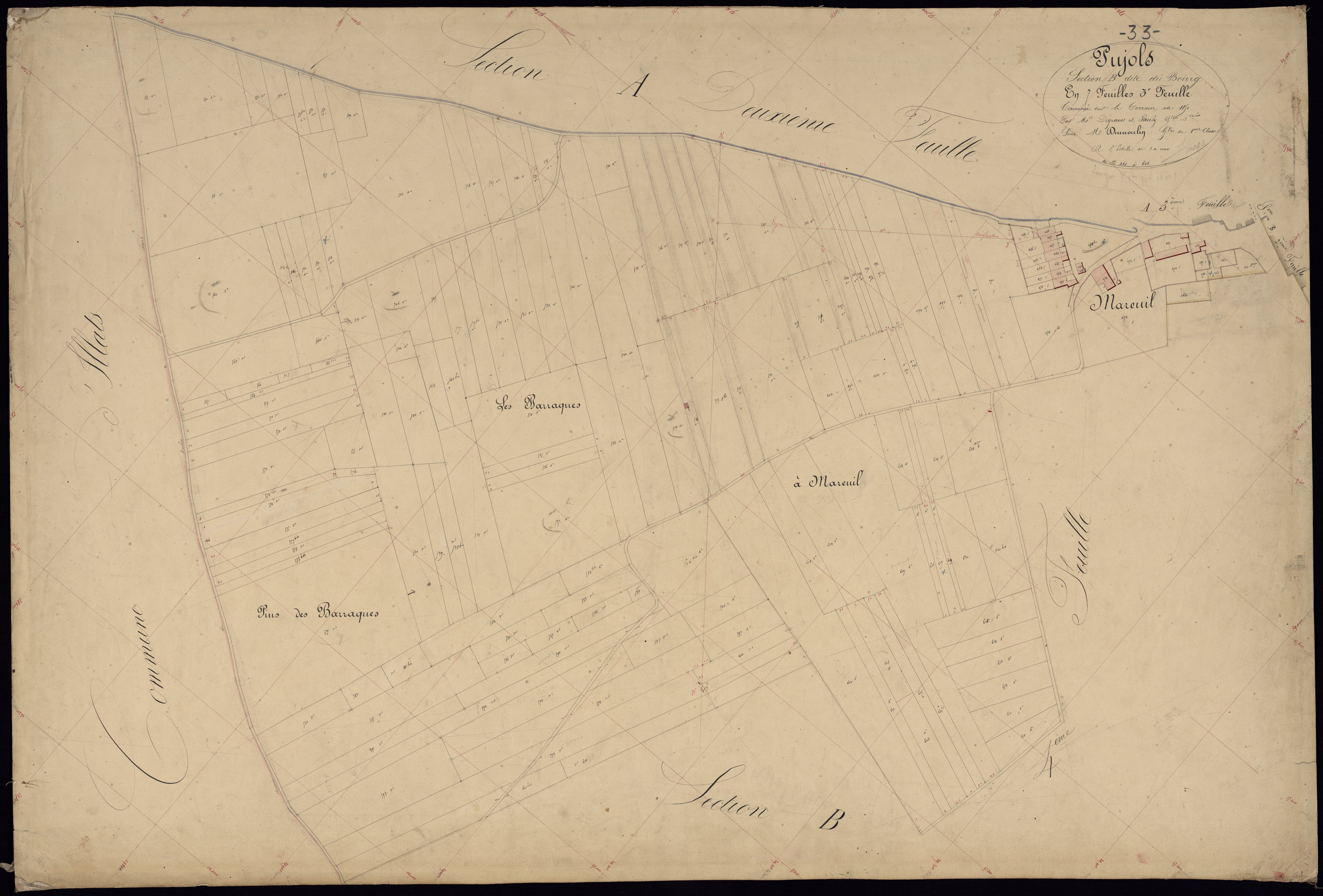 Pujols-sur-Ciron - -Section B feuille 3 : Le Bourg