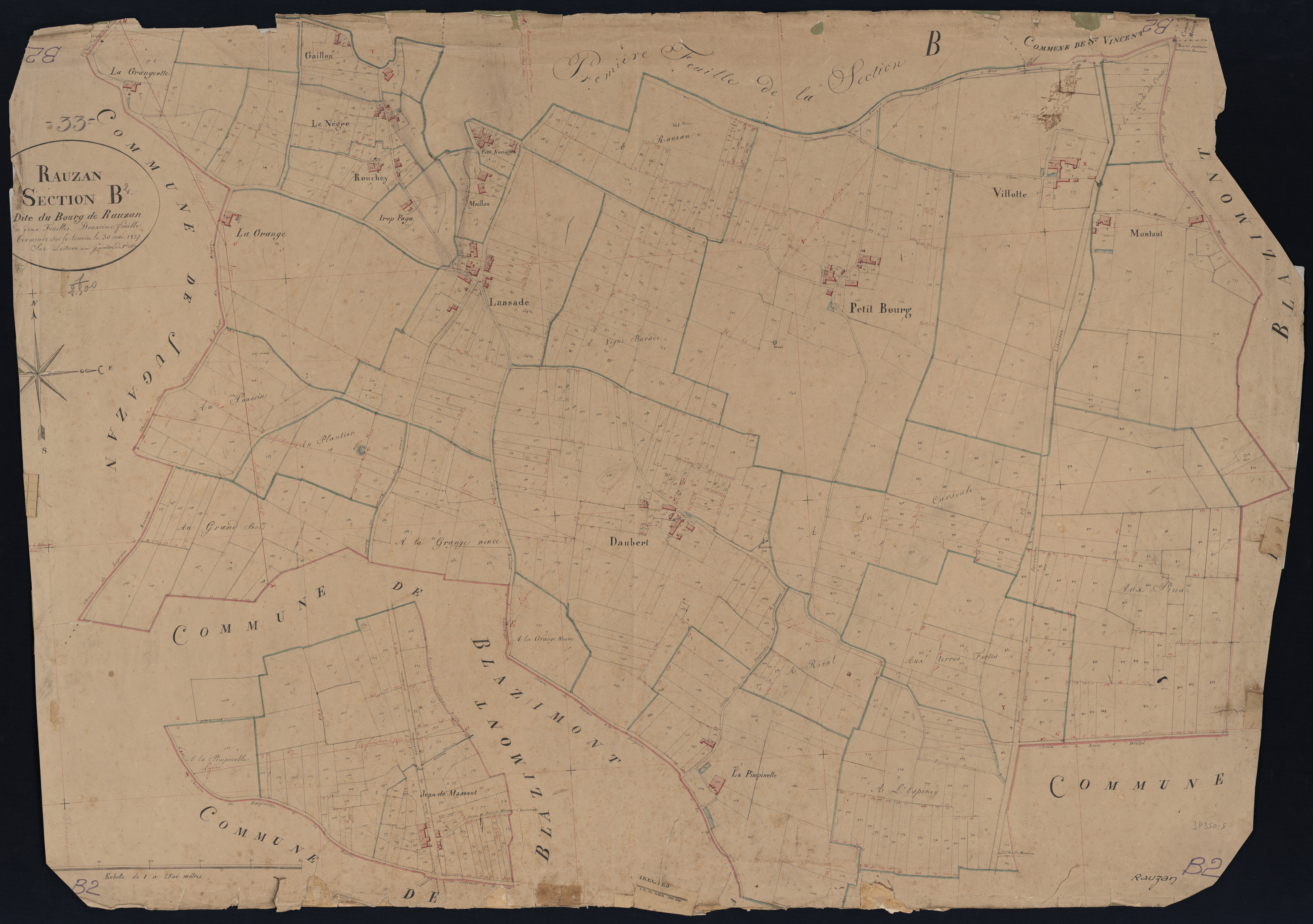 Rauzan - -Section B feuille 2 : Le Bourg