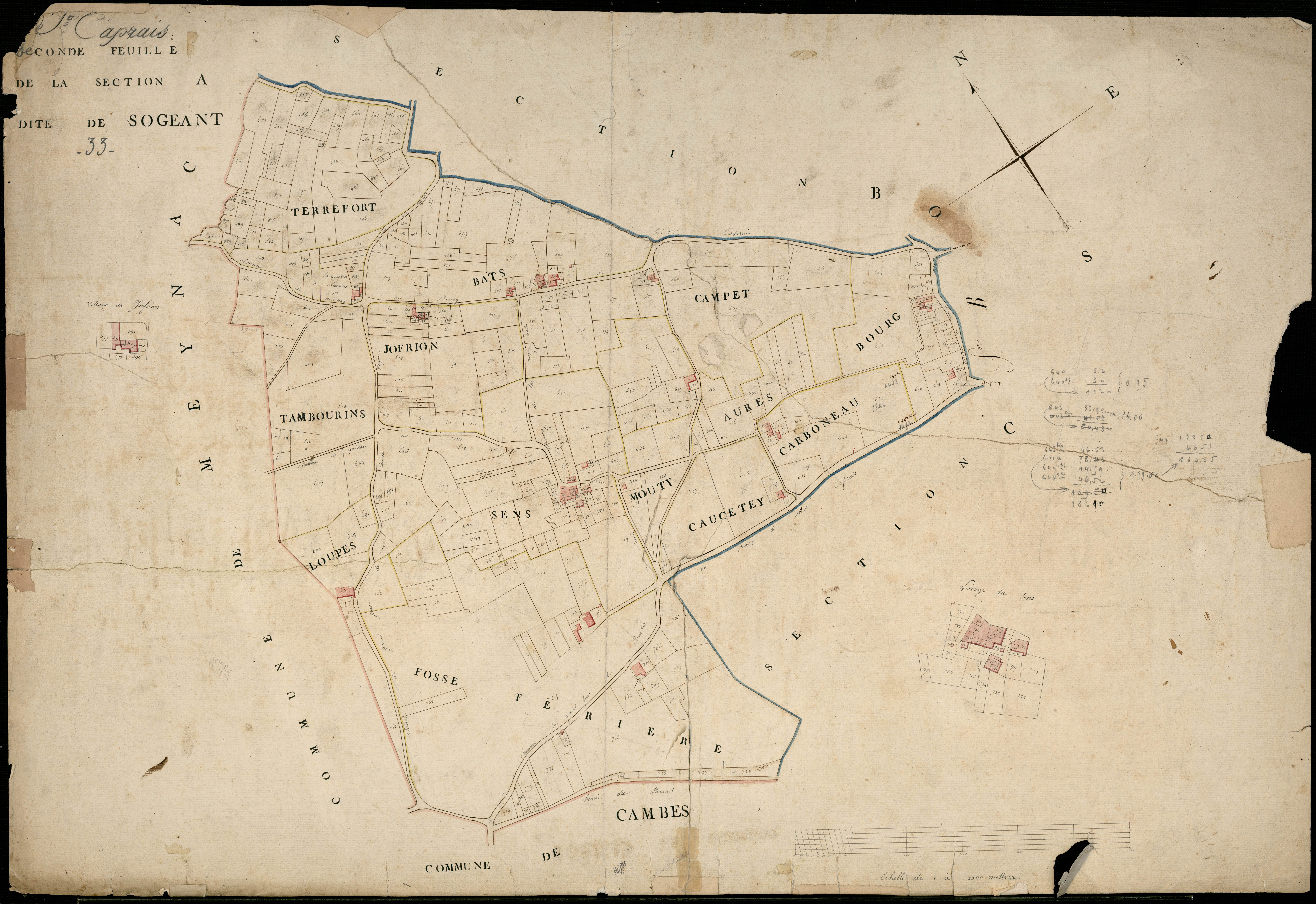Saint-Caprais-de-Bordeaux - -Section A feuille 2 : Sogeant