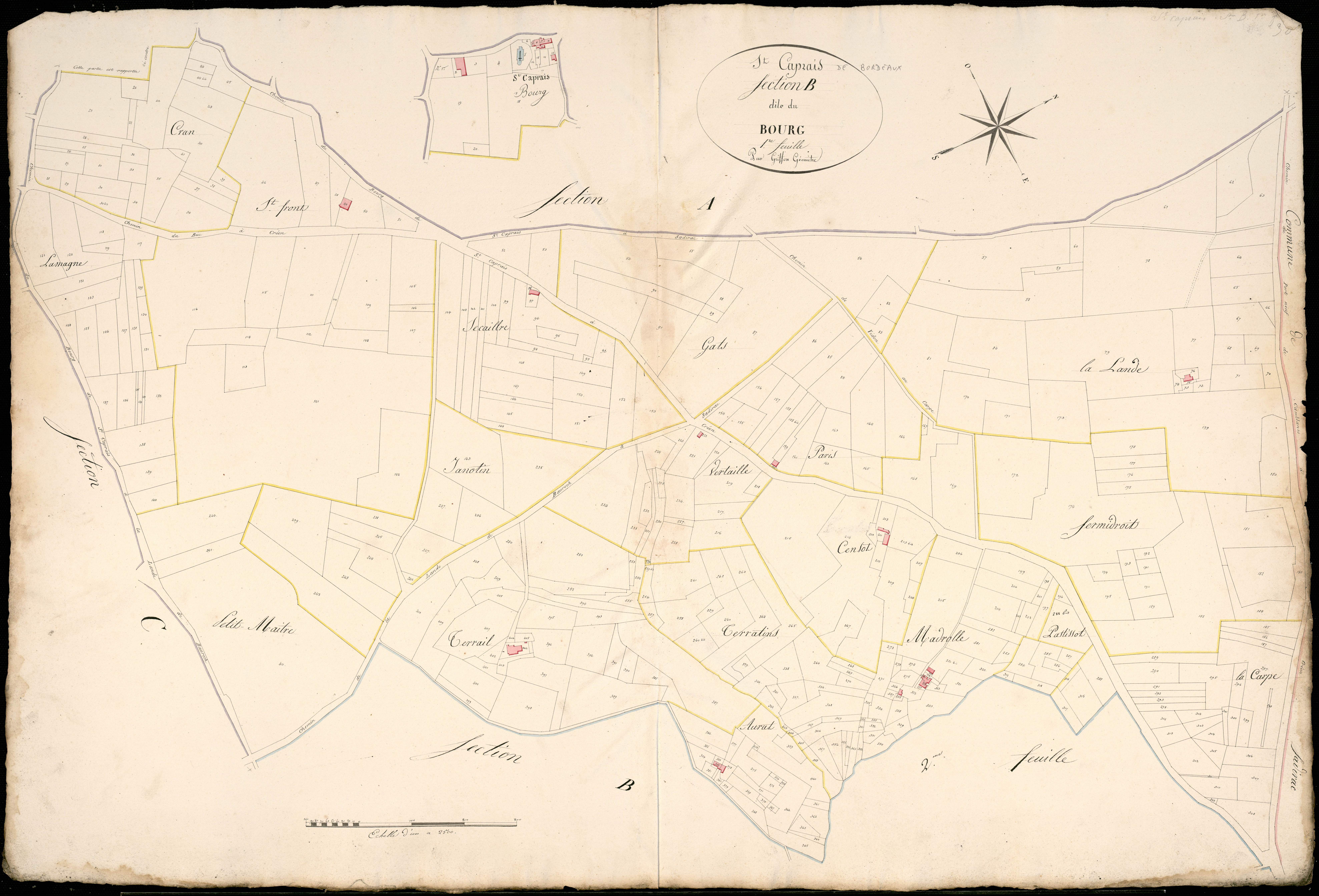 Saint-Caprais-de-Bordeaux - -Section B feuille 1 : Le Bourg