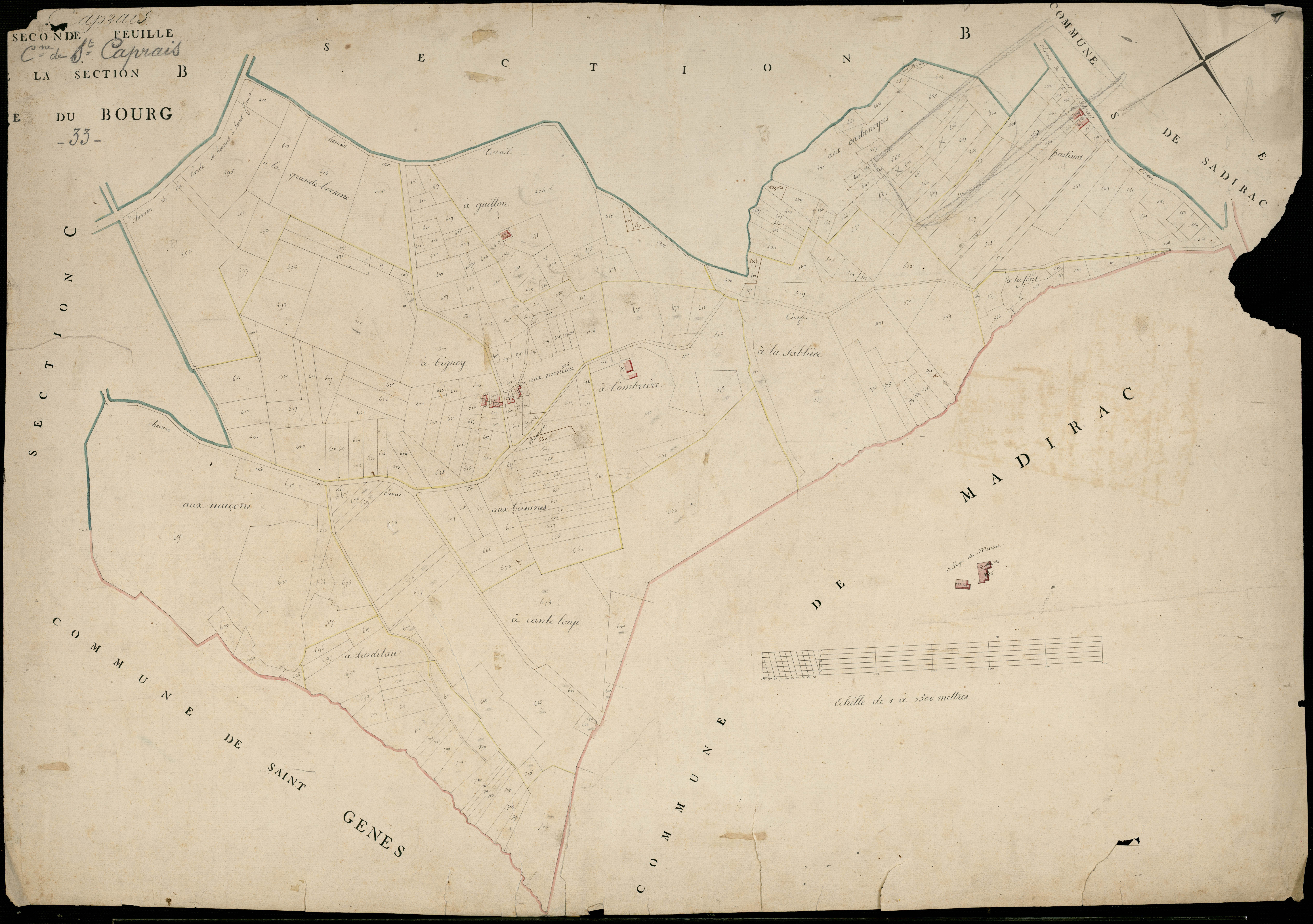 Saint-Caprais-de-Bordeaux - -Section B feuille 2 : Le Bourg