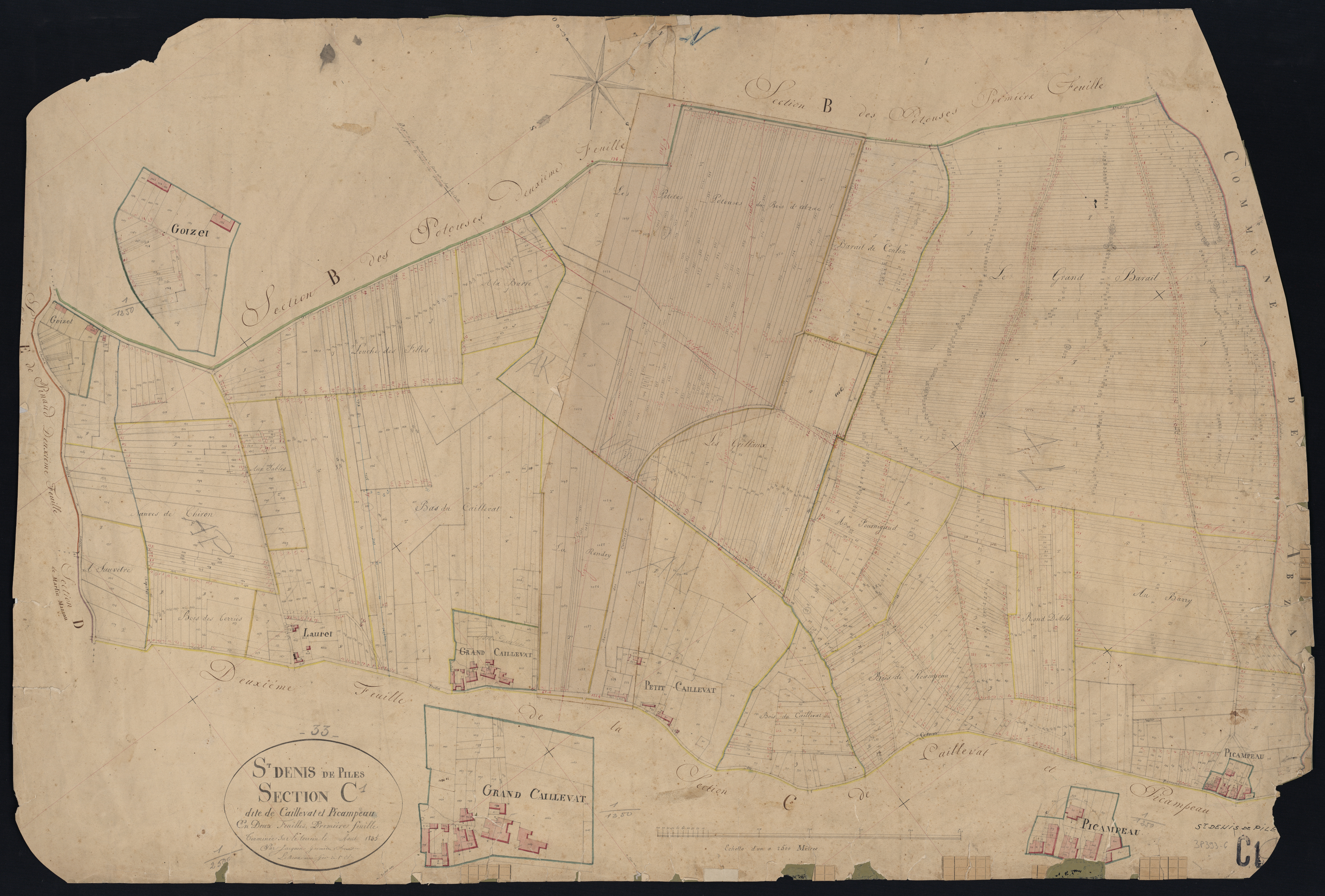 Saint-Denis-de-Pile - -Section C feuille 1 : Caillevat et Picampeau