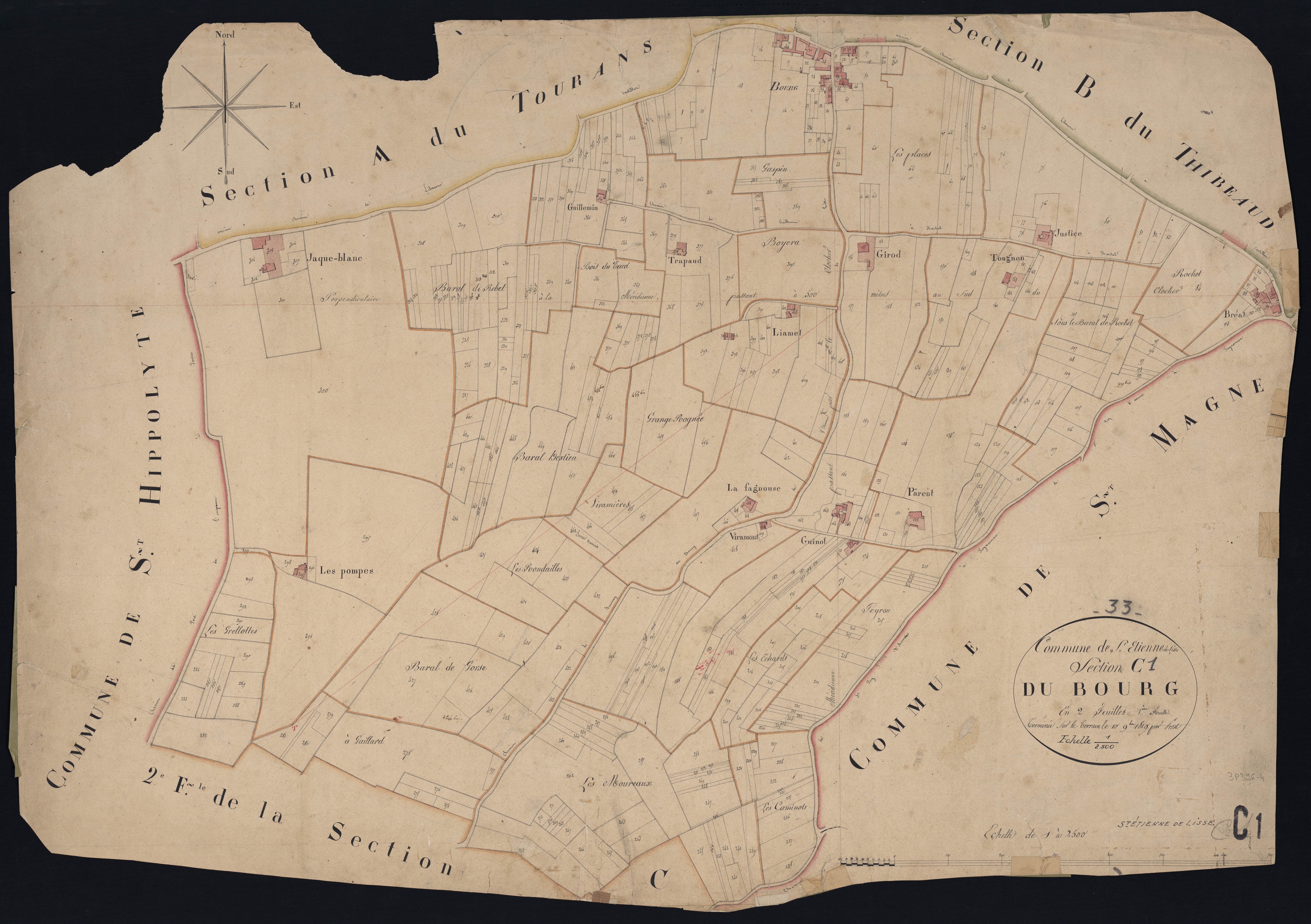 Saint-Étienne-de-Lisse - -Section C feuille 1 : Le Bourg