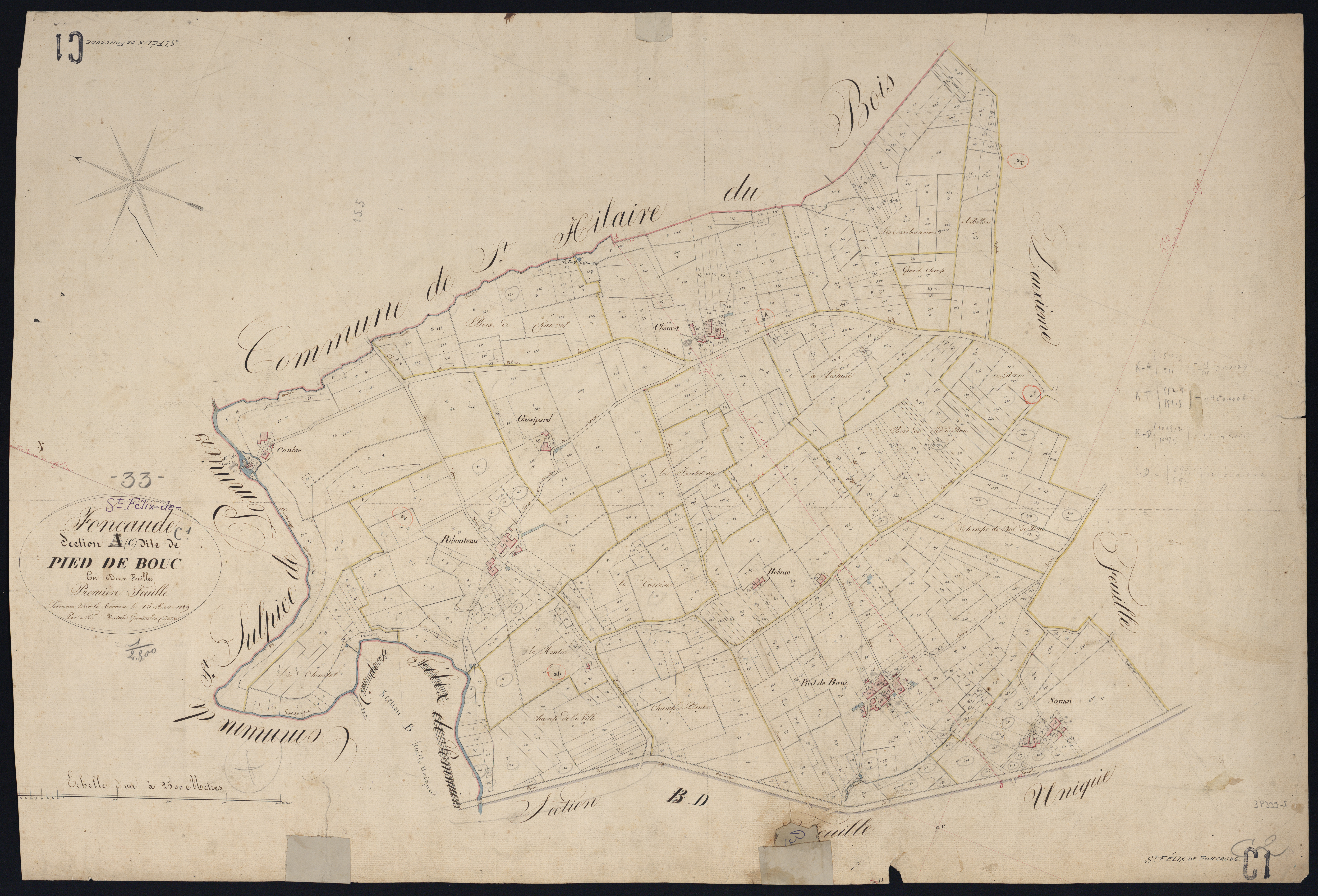 Saint-Félix-de-Foncaude - -Section C feuille 1 : Pied-de-Bouc
