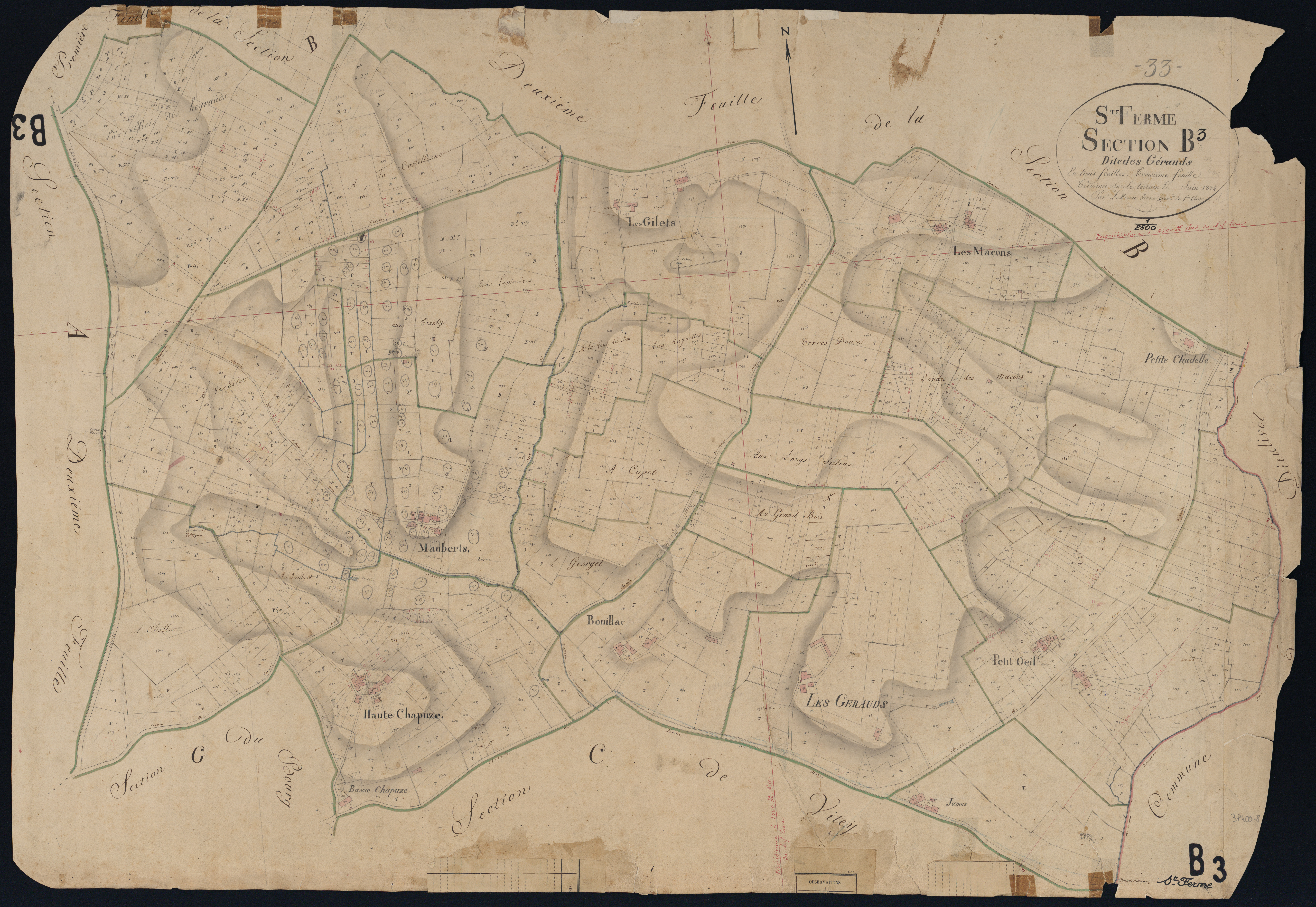 Saint-Ferme - -Section B feuille 3 : Les Gérauds